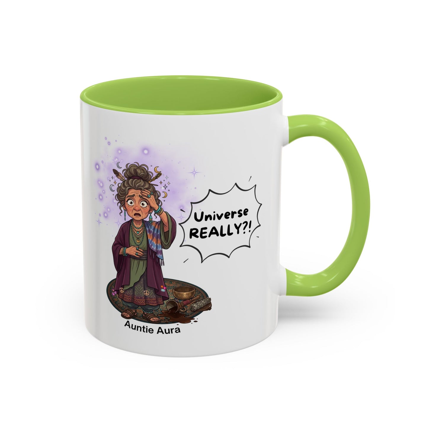 Auntie Aura Galaxy Mug — “Universe REALLY?!” Accent Ceramic Coffee Mug