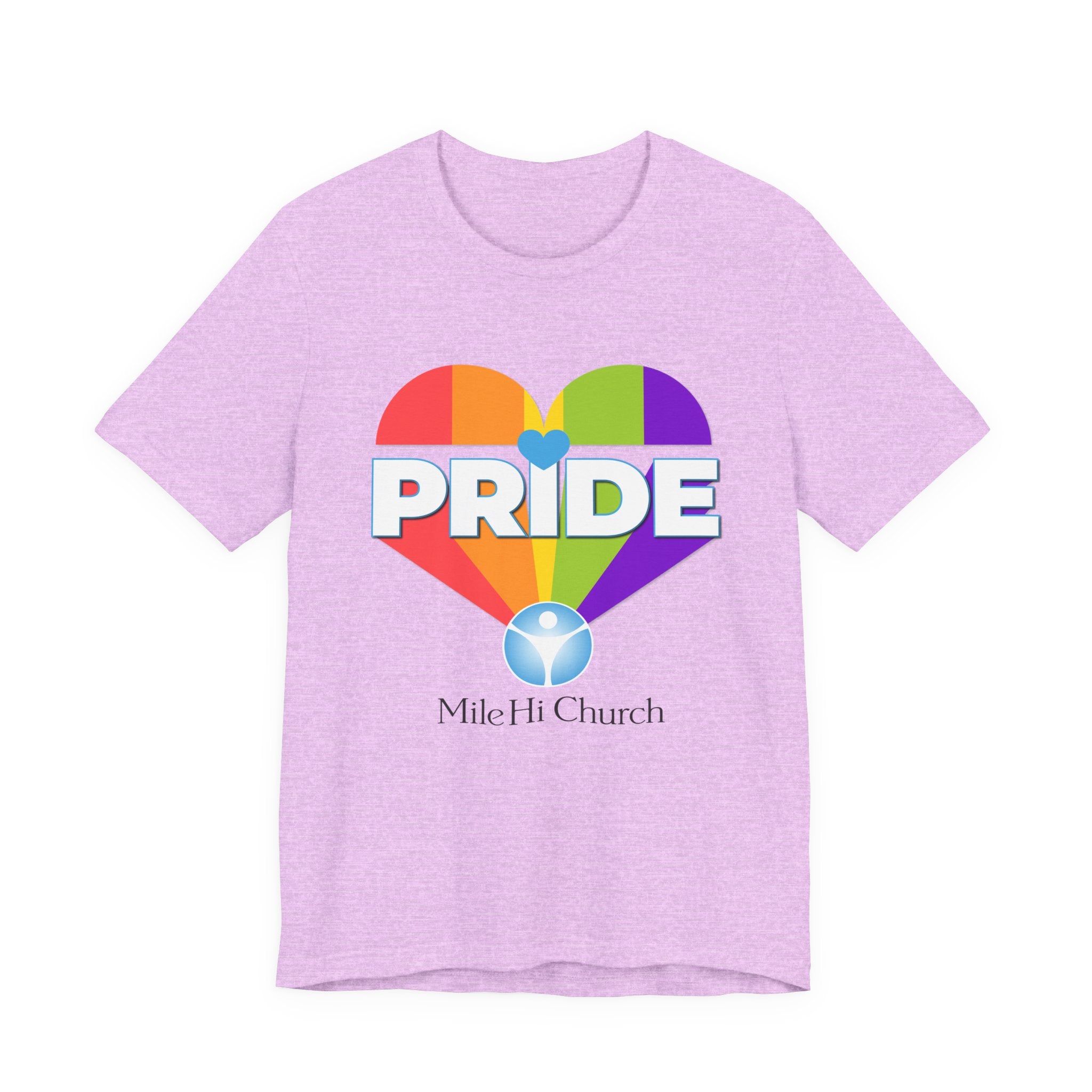 Pride Rainbow Heart Tee | Mile Hi Church logo