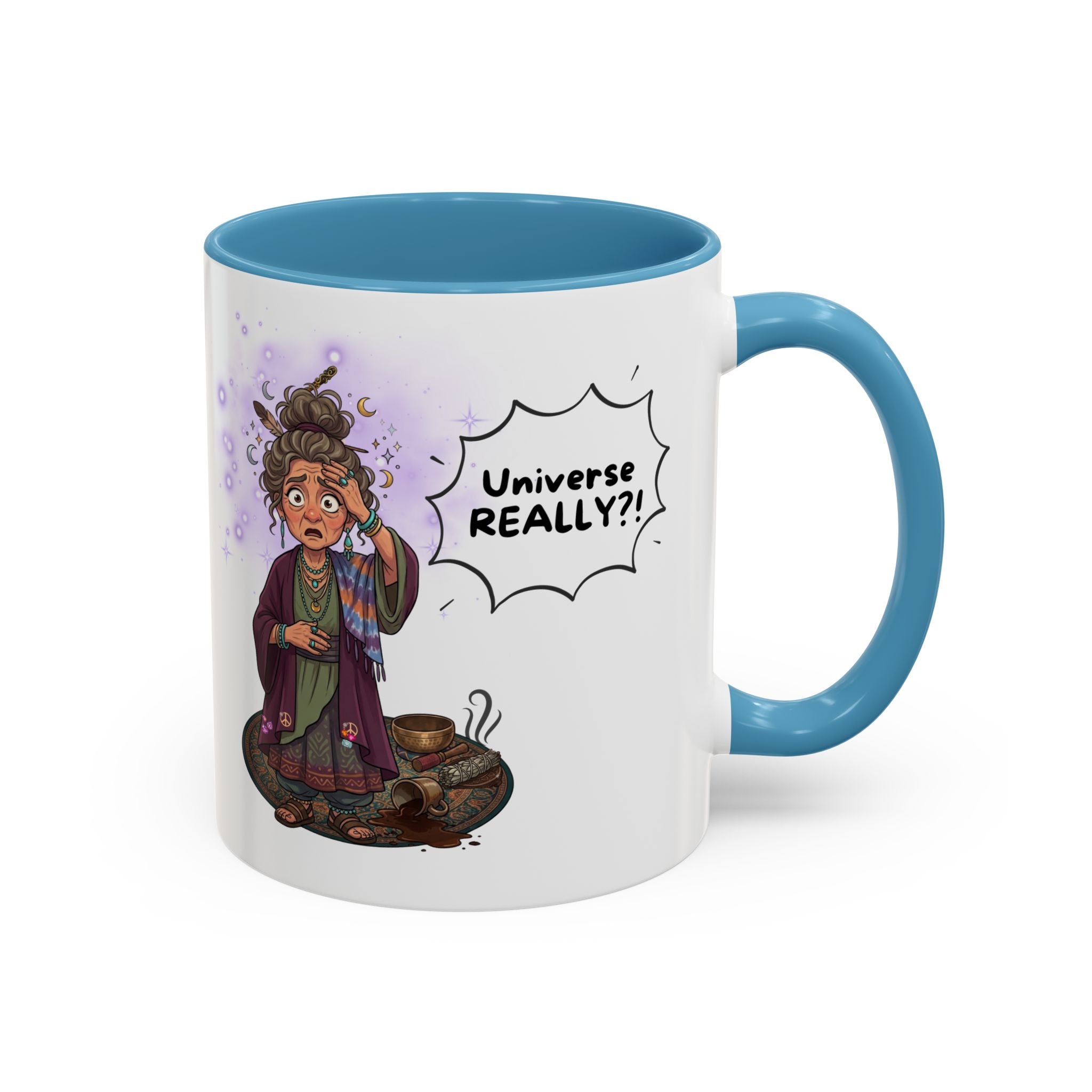 Auntie Aura Galaxy Mug — “Universe REALLY?!” Accent Ceramic Coffee Mug