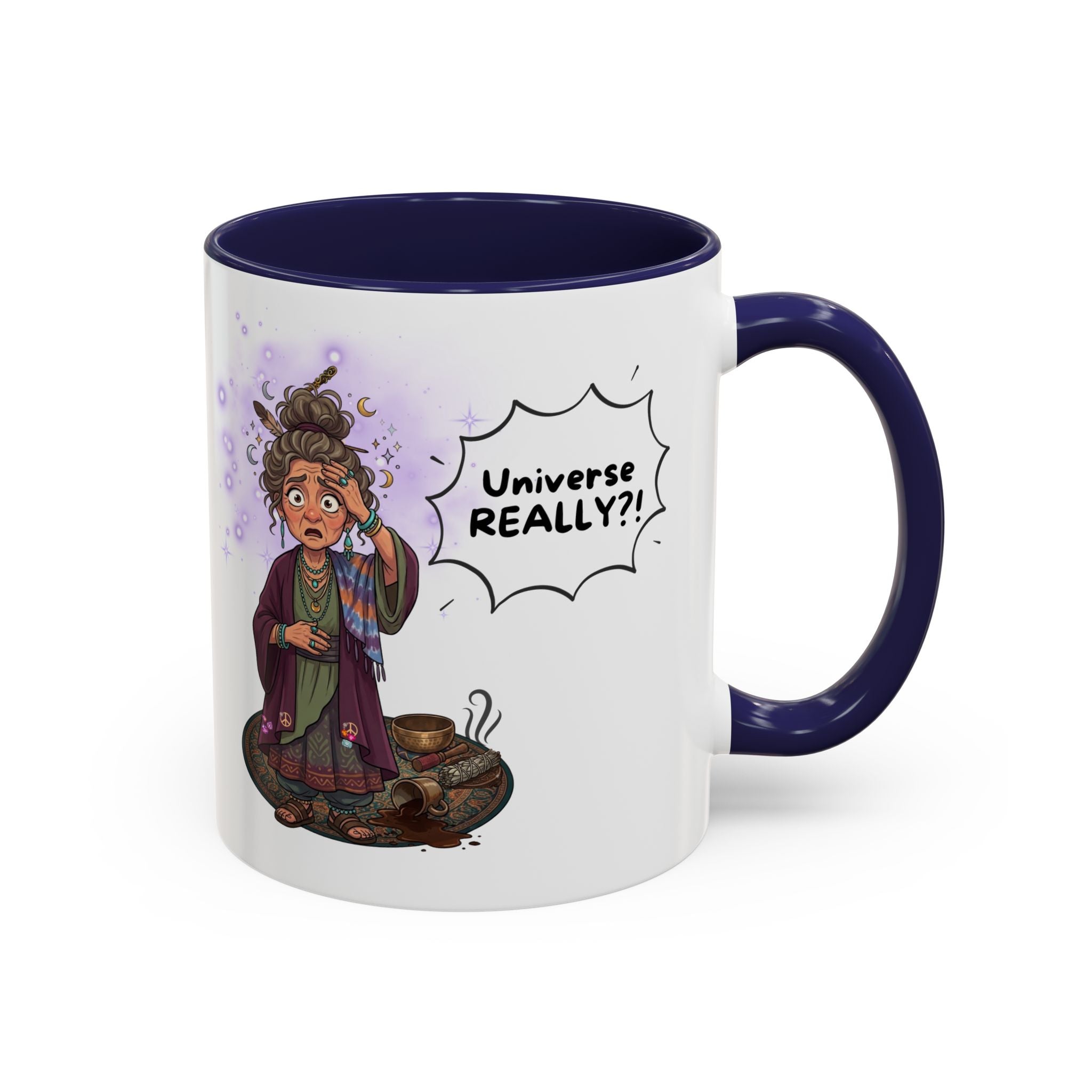 Auntie Aura Galaxy Mug — “Universe REALLY?!” Accent Ceramic Coffee Mug