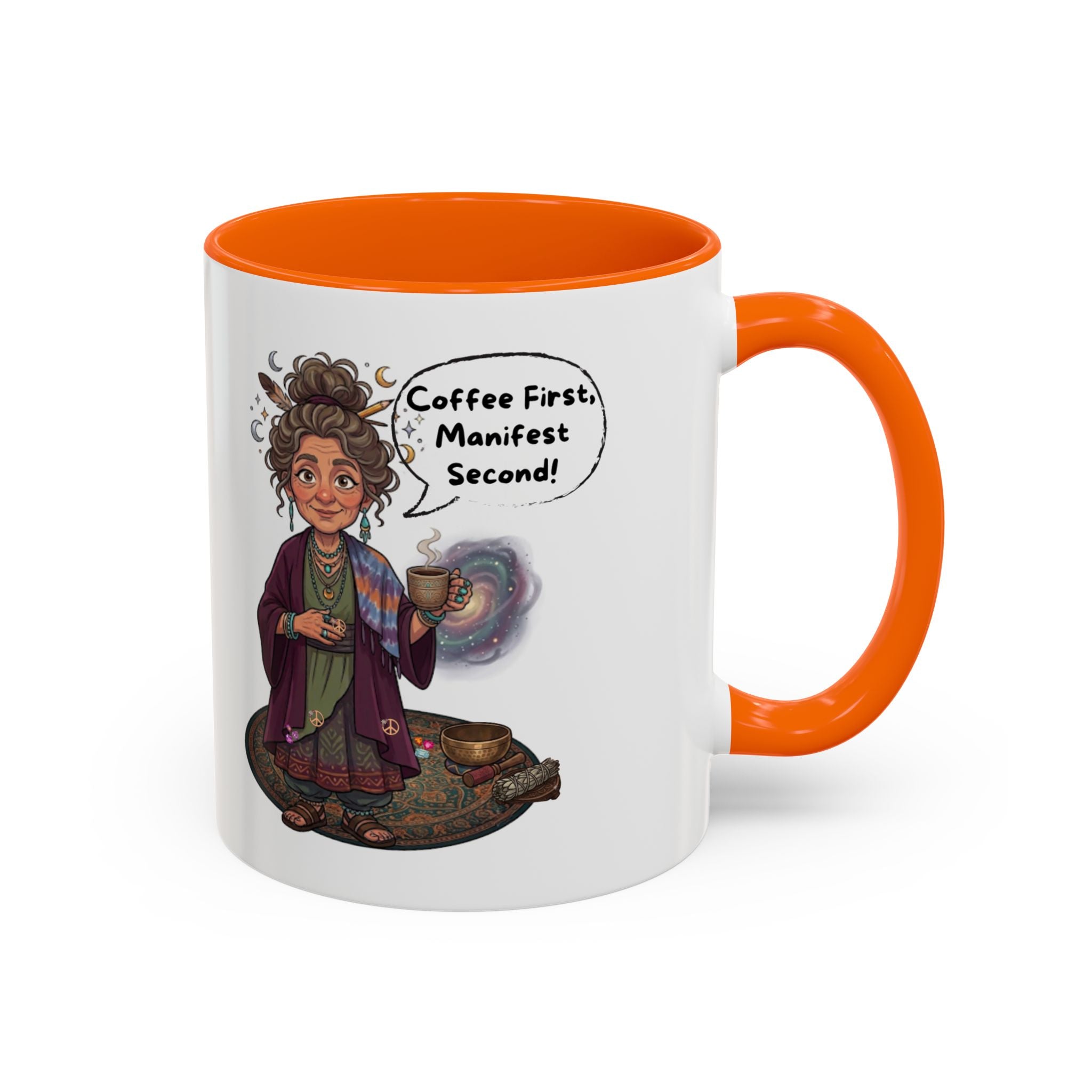 Auntie Aura Coffee Mug — “Coffee First, Manifest Second” Boho Spiritual Gift