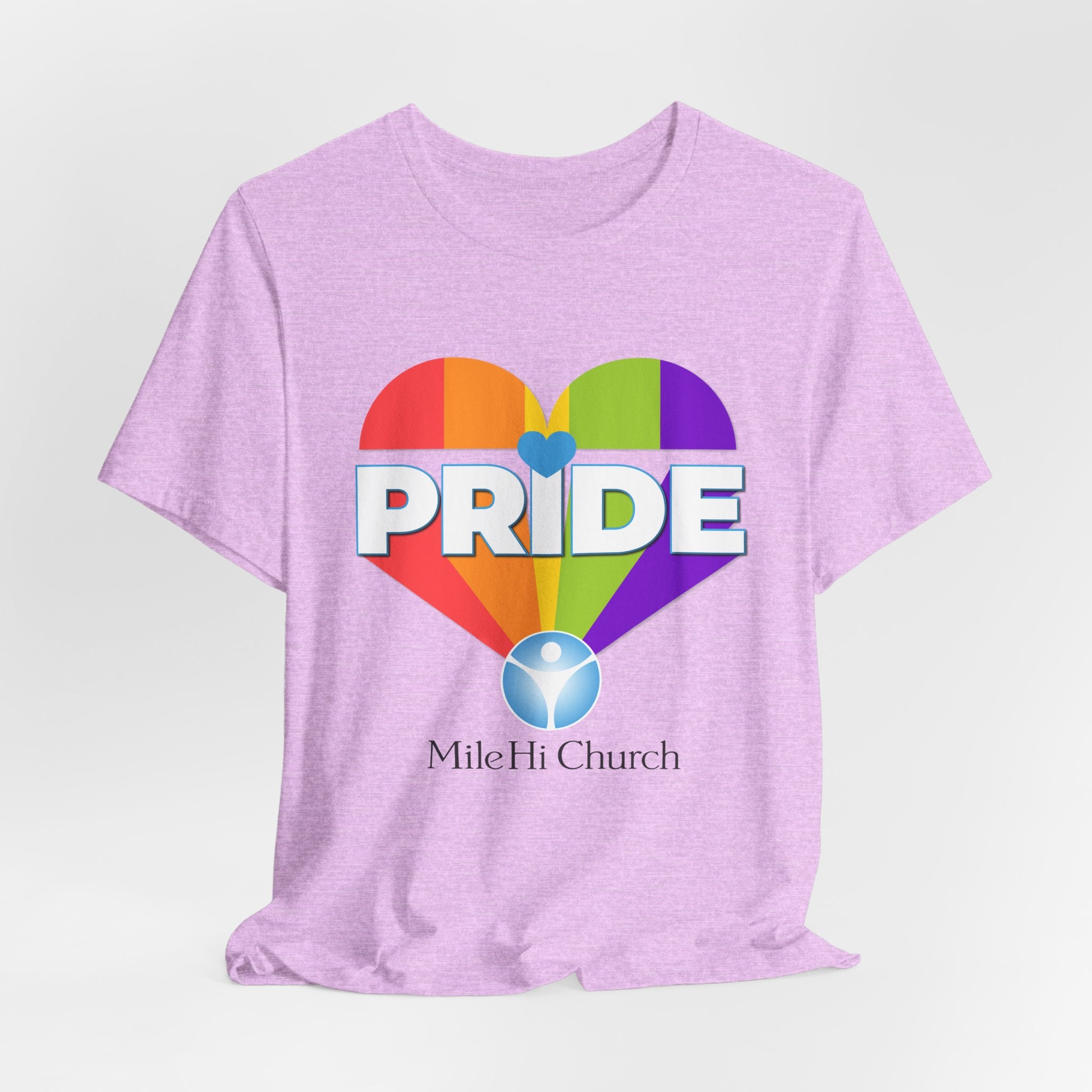 Pride Rainbow Heart Tee | Mile Hi Church logo