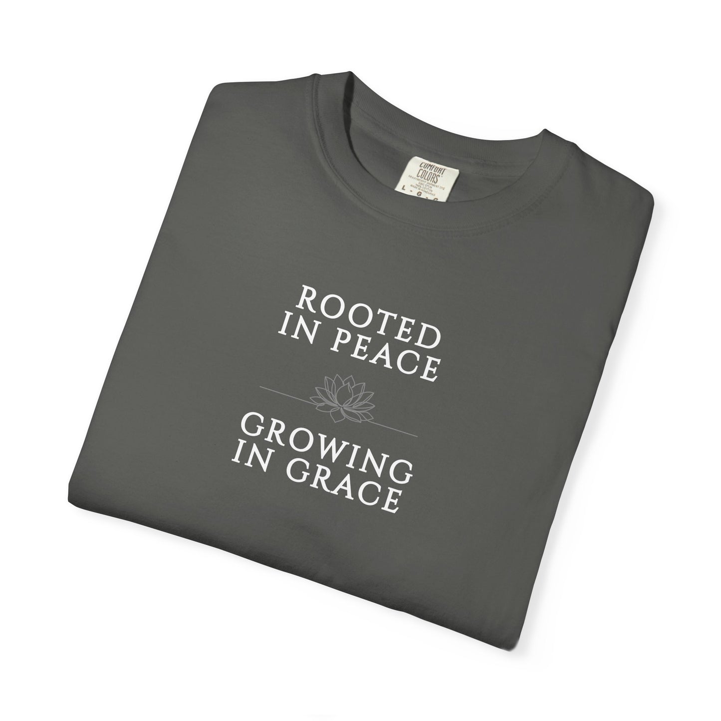 Rooted in Peace Growing in Grace T-shirt | Minimal Lotus Typography