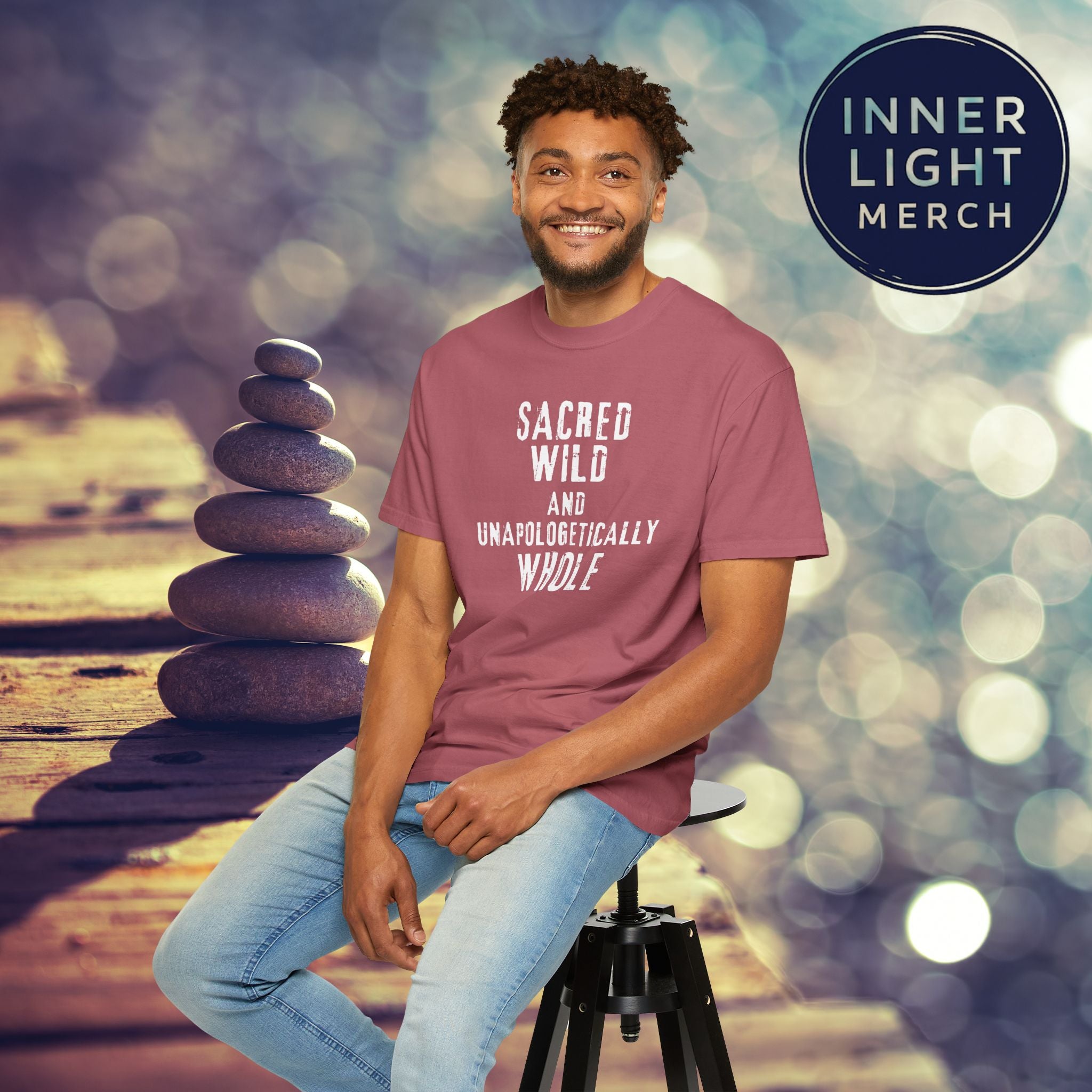 Garment-Dyed T-shirt with SACRED WILD AND UNAPOLOGETICALLY WHOLE Design