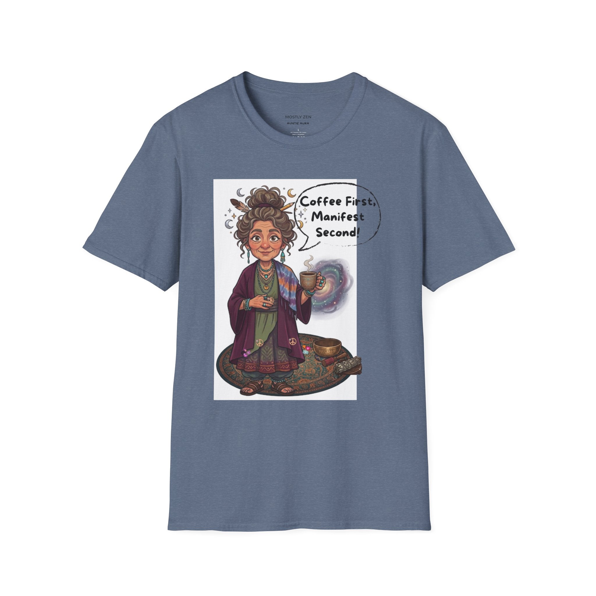 Manifestation Coffee T-Shirt — "Coffee First, Manifest Second!" — Auntie Aura Spiritual Tee