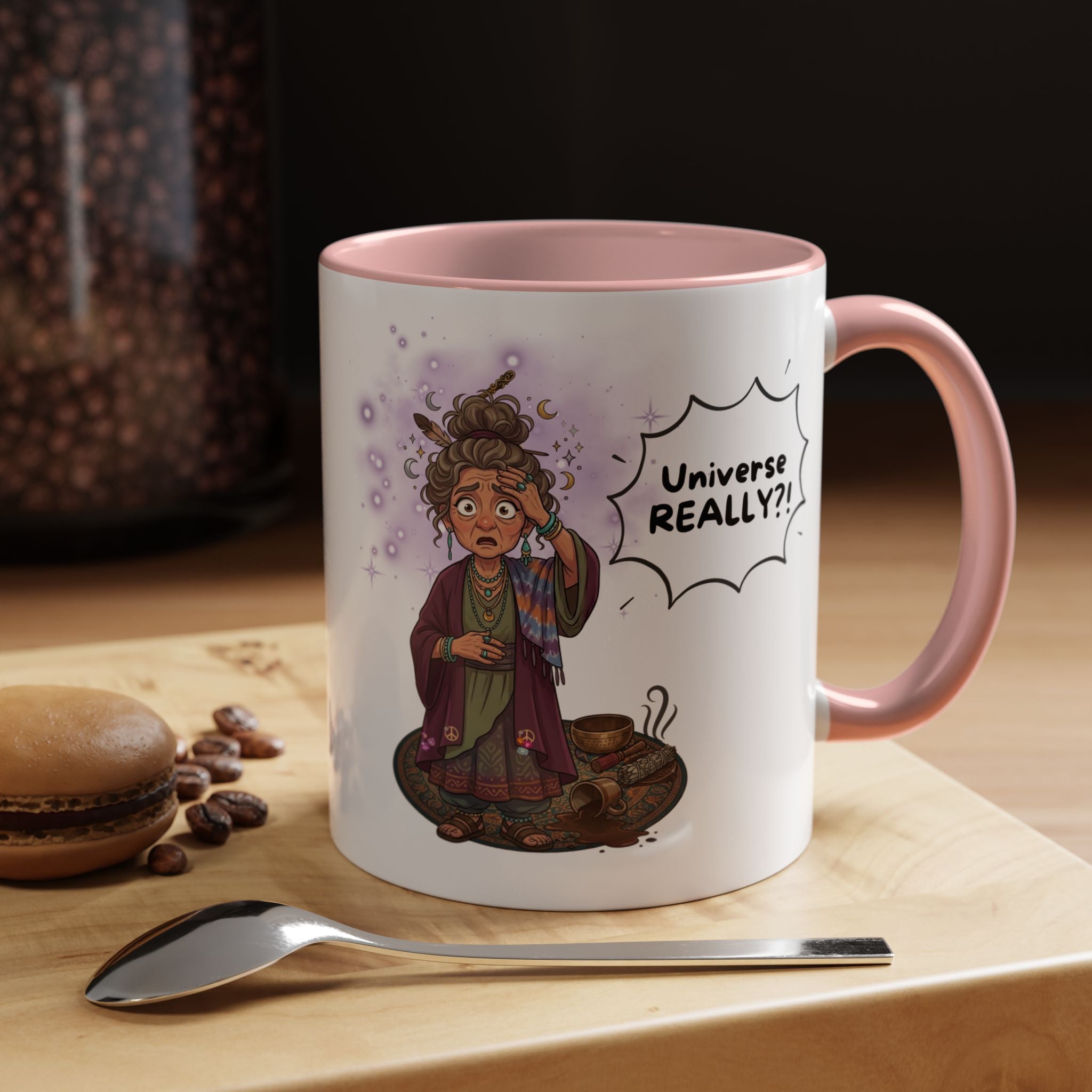 Auntie Aura Galaxy Mug — “Universe REALLY?!” Accent Ceramic Coffee Mug