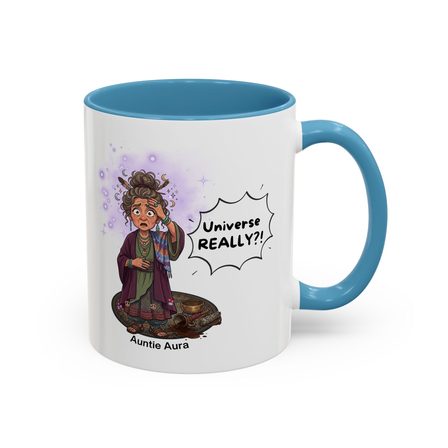 Auntie Aura Galaxy Mug — “Universe REALLY?!” Accent Ceramic Coffee Mug