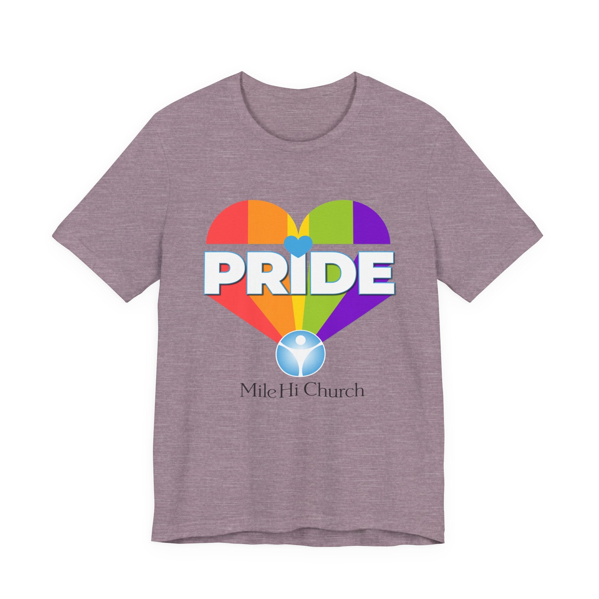 Pride Rainbow Heart Tee | Mile Hi Church logo