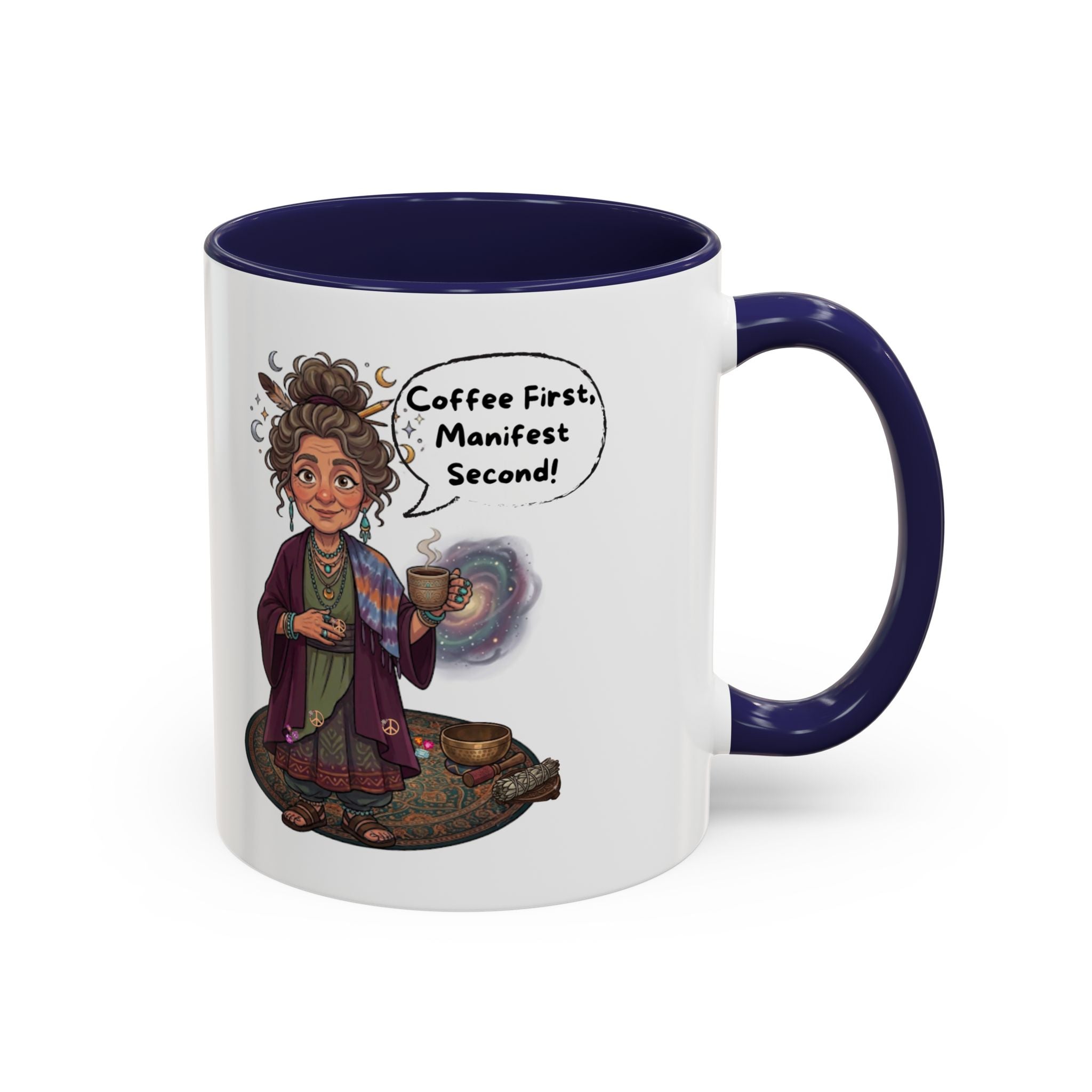 Auntie Aura Coffee Mug — “Coffee First, Manifest Second” Boho Spiritual Gift