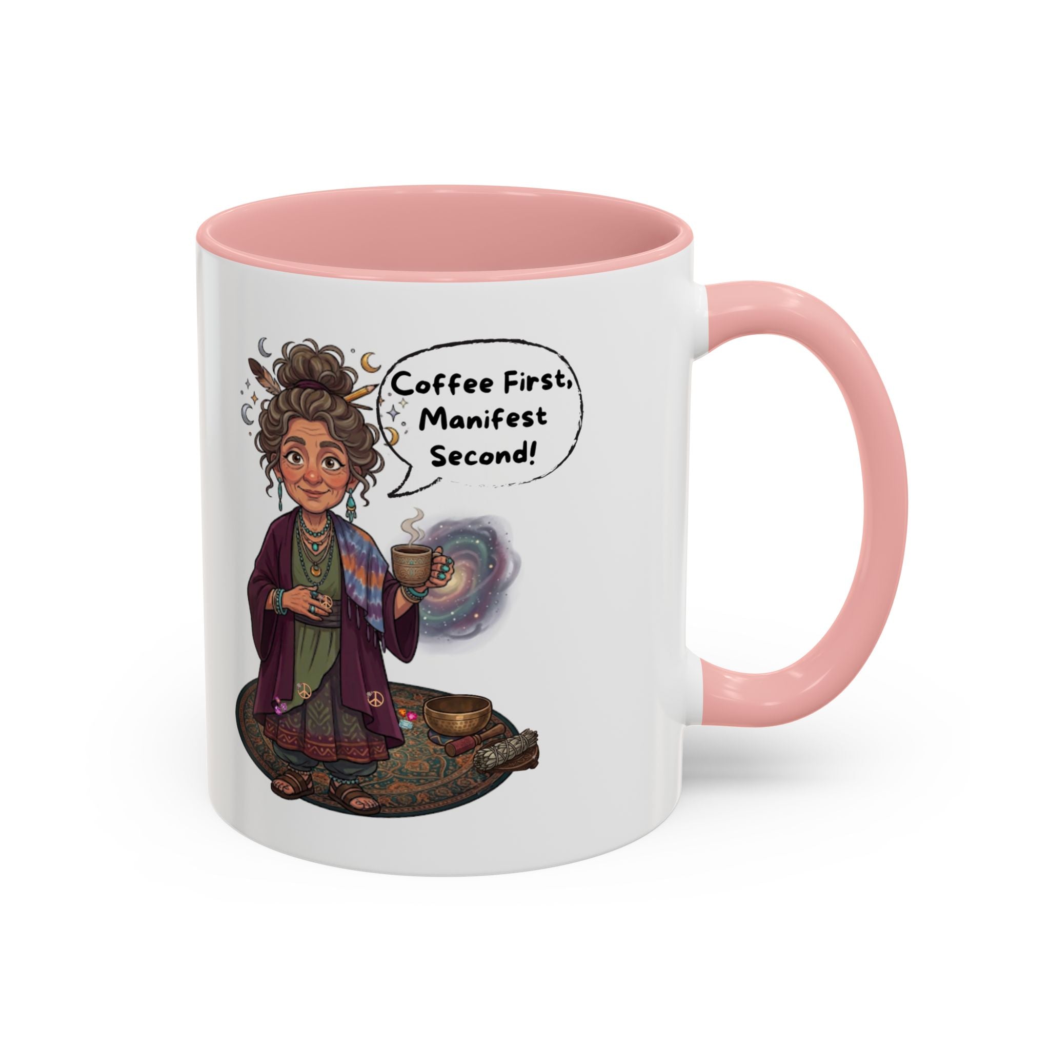 Auntie Aura Coffee Mug — “Coffee First, Manifest Second” Boho Spiritual Gift