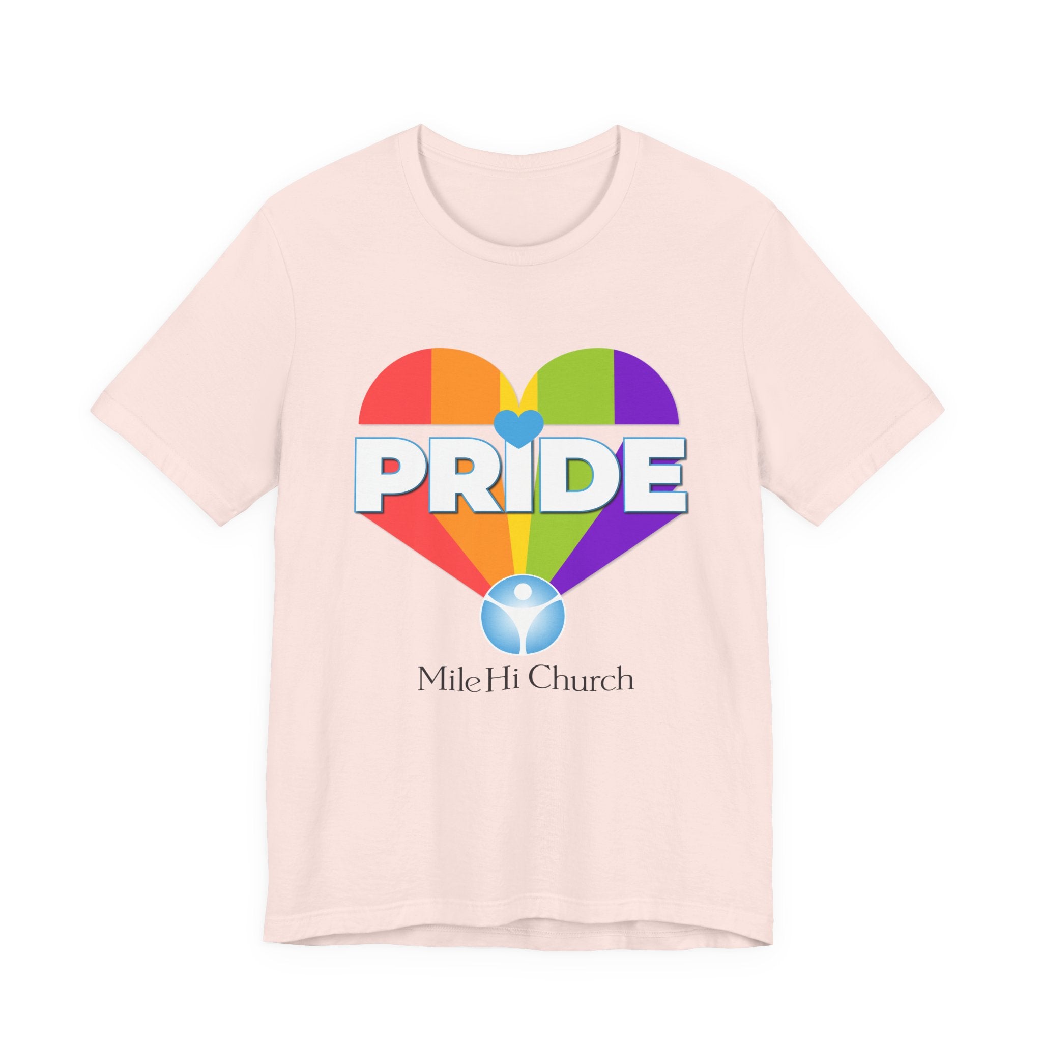 Pride Rainbow Heart Tee | Mile Hi Church logo