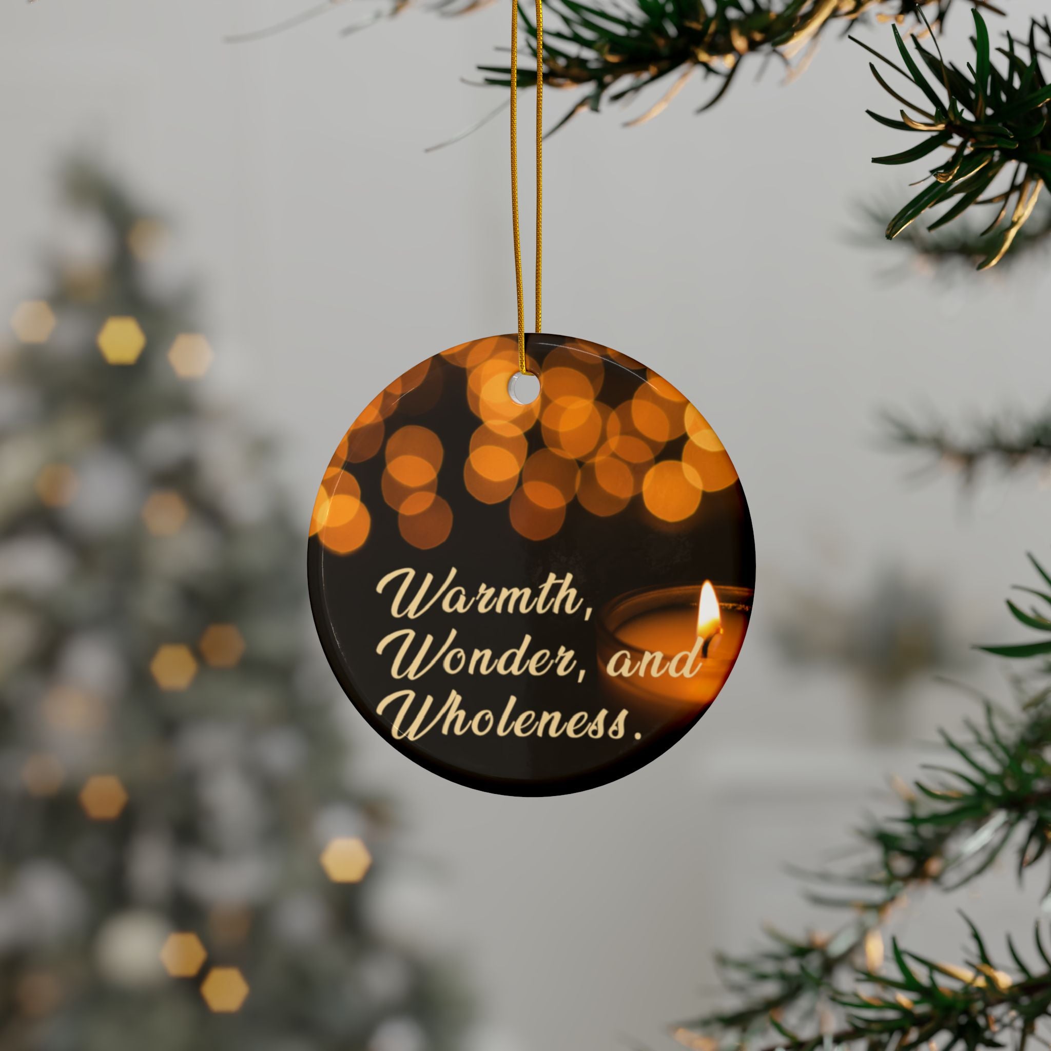Ceramic Ornaments - Warmth, Wonder, and Wholeness - Holiday Decor, Gift for Couples, Home Decoration, 2-Sided Print