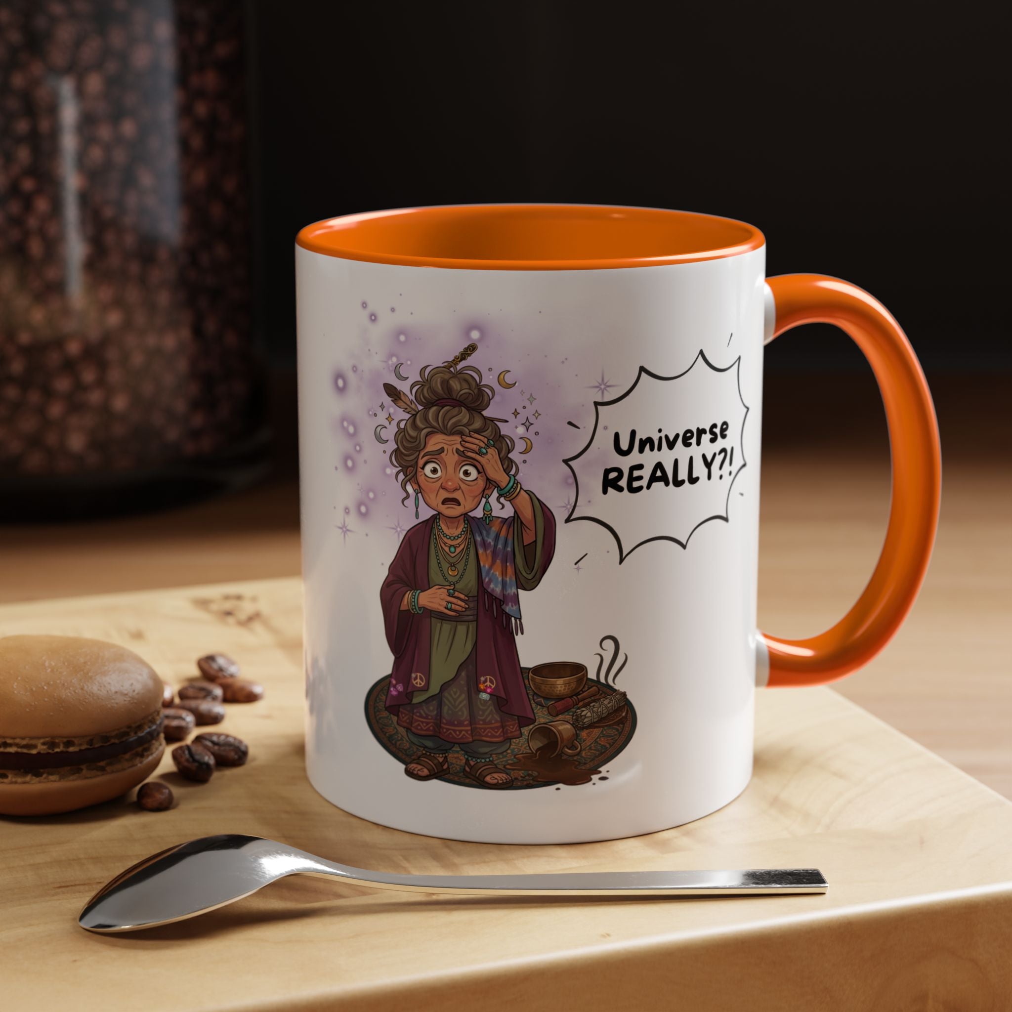 Auntie Aura Galaxy Mug — “Universe REALLY?!” Accent Ceramic Coffee Mug
