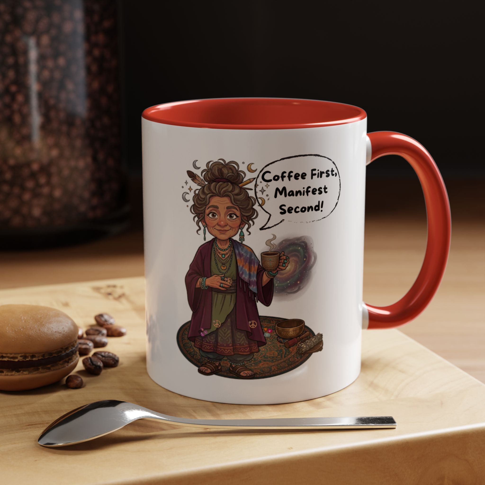 Auntie Aura Coffee Mug — “Coffee First, Manifest Second” Boho Spiritual Gift