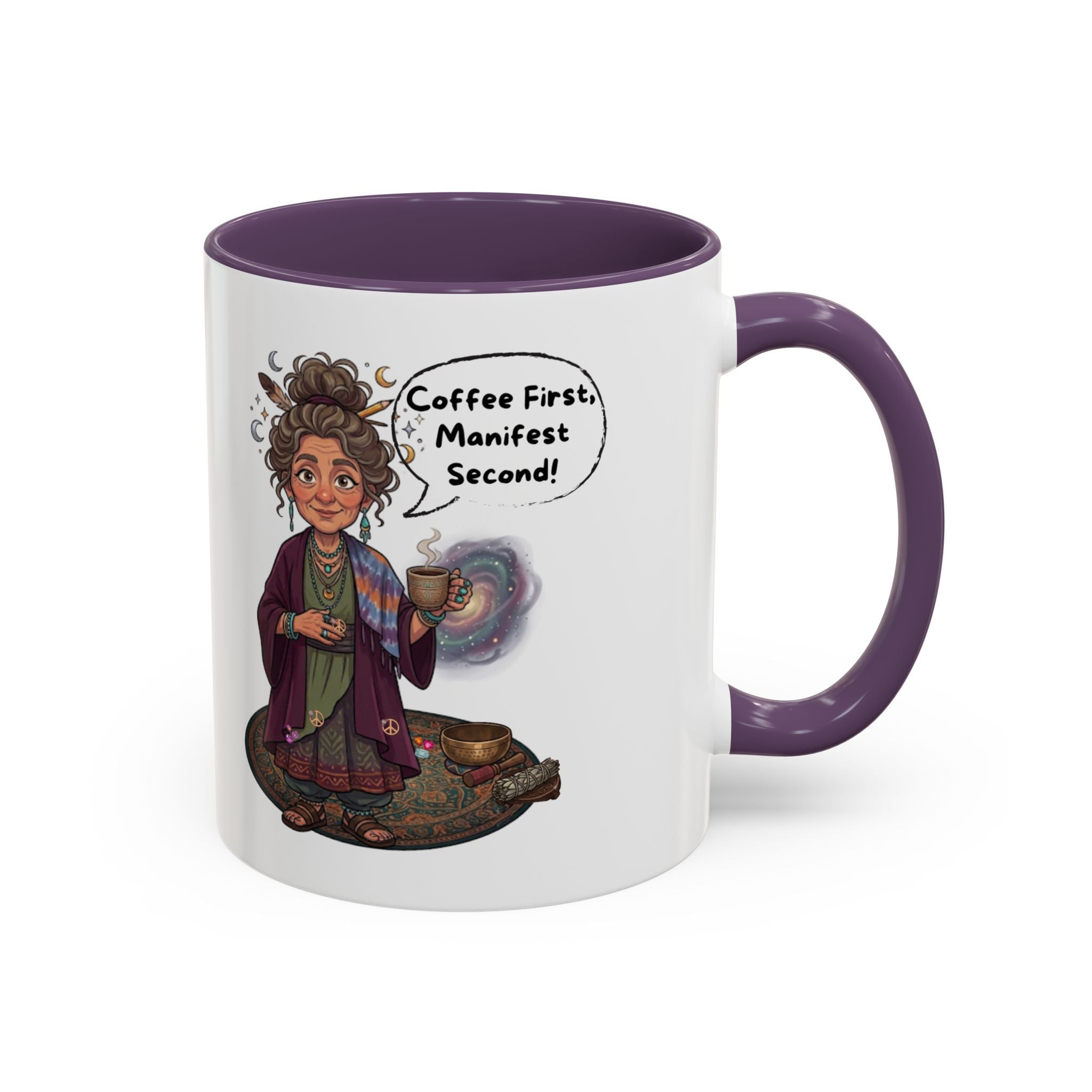 Auntie Aura Coffee Mug — “Coffee First, Manifest Second” Boho Spiritual Gift