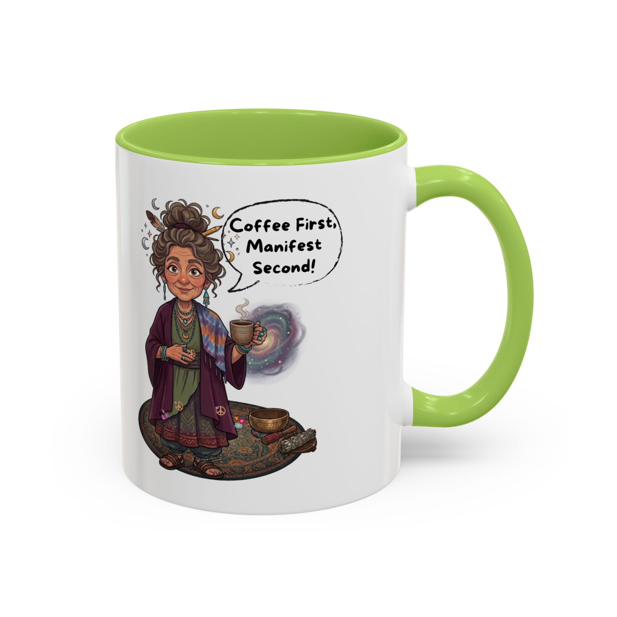 Auntie Aura Coffee Mug — “Coffee First, Manifest Second” Boho Spiritual Gift