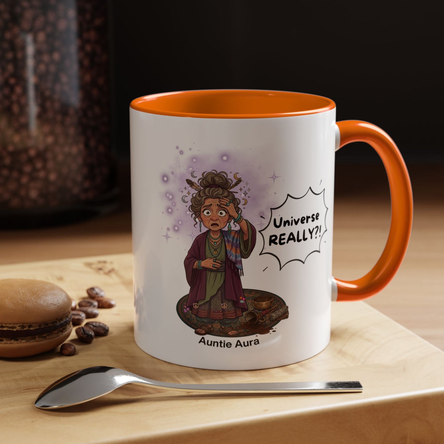 Auntie Aura Galaxy Mug — “Universe REALLY?!” Accent Ceramic Coffee Mug