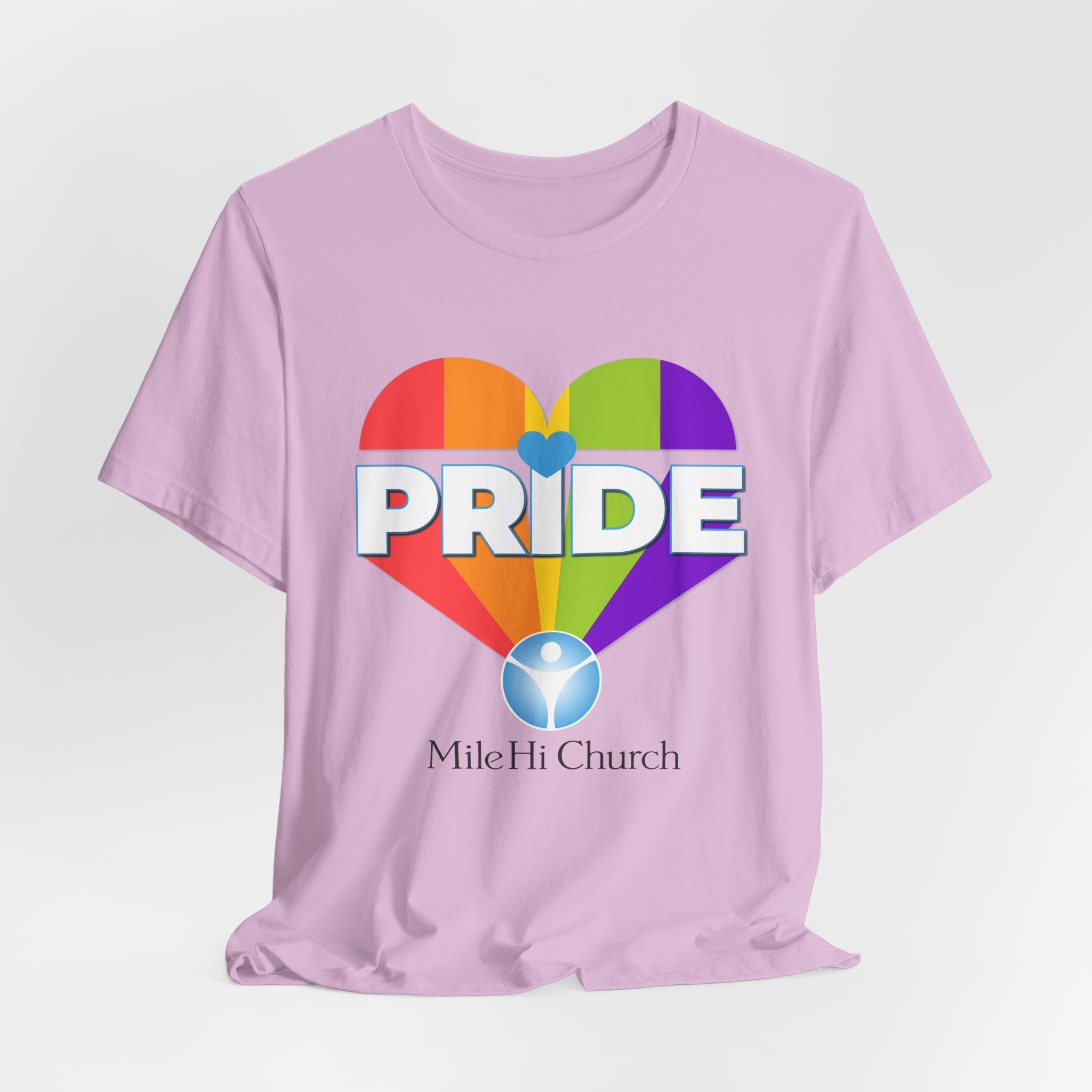 Pride Rainbow Heart Tee | Mile Hi Church logo