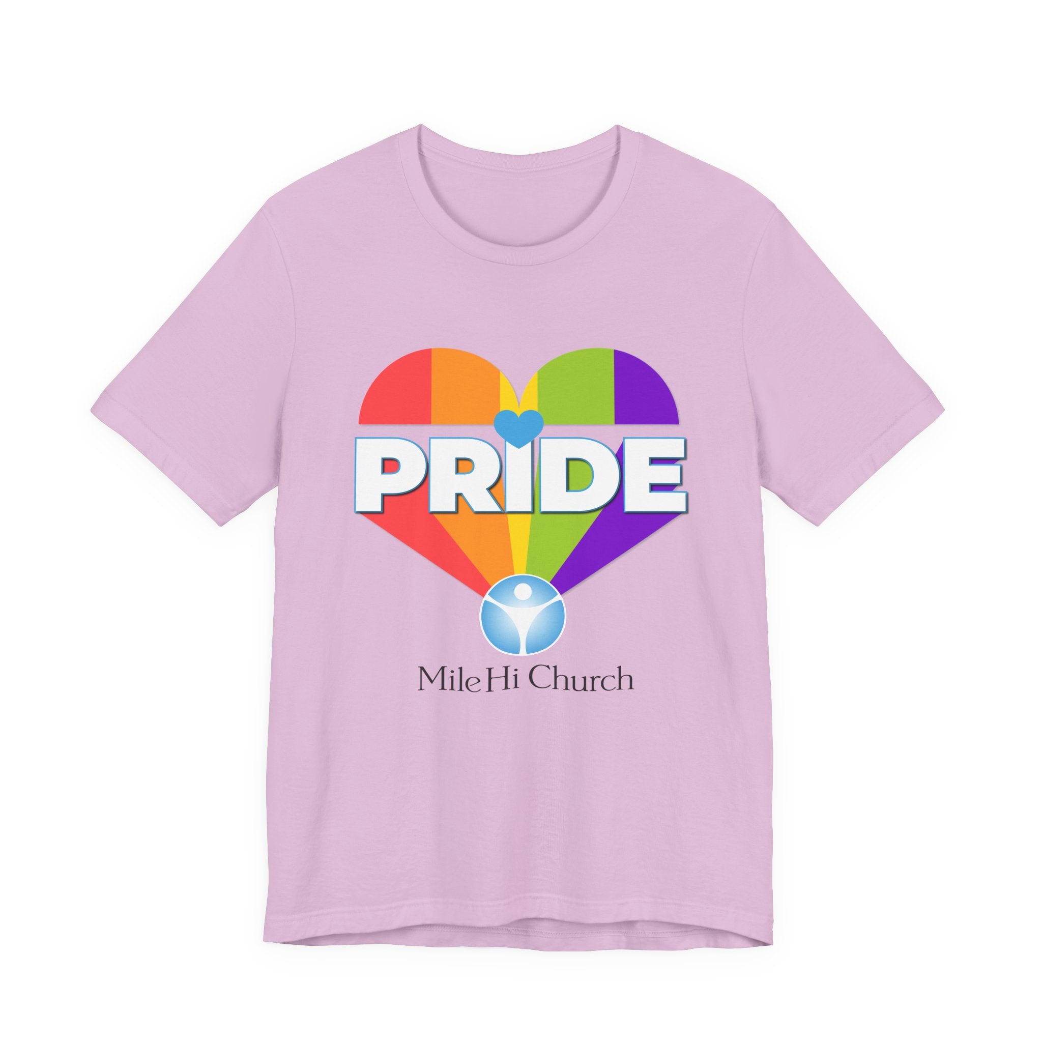 Pride Rainbow Heart Tee | Mile Hi Church logo