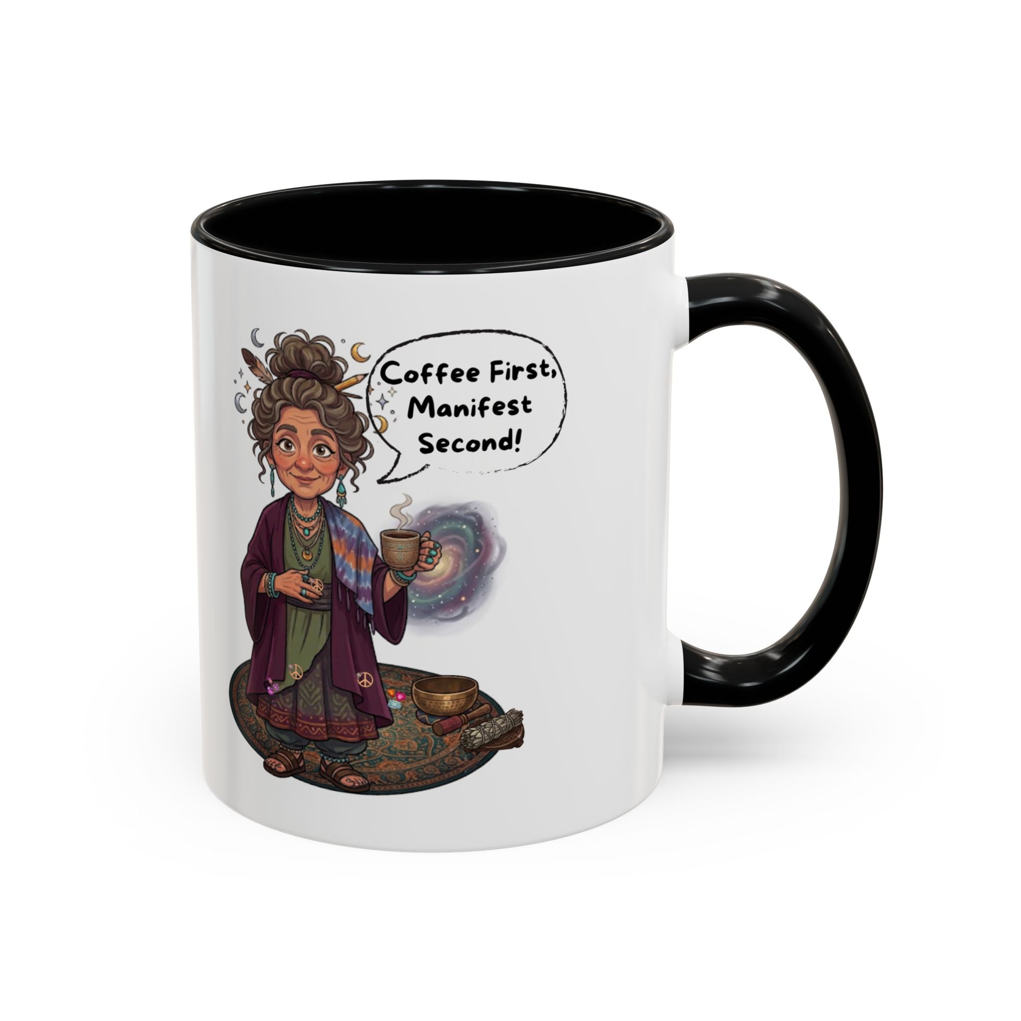 Auntie Aura Coffee Mug — “Coffee First, Manifest Second” Boho Spiritual Gift