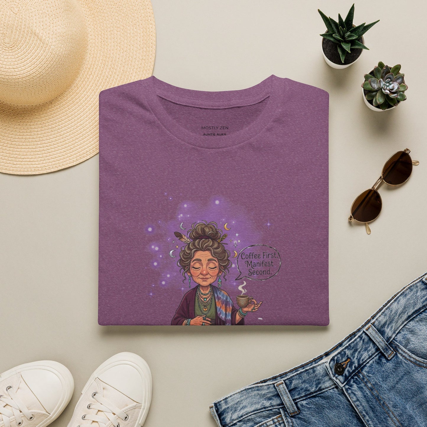 Manifestation Coffee T-Shirt — "Coffee First, Manifest Second!" — Auntie Aura Spiritual Tee