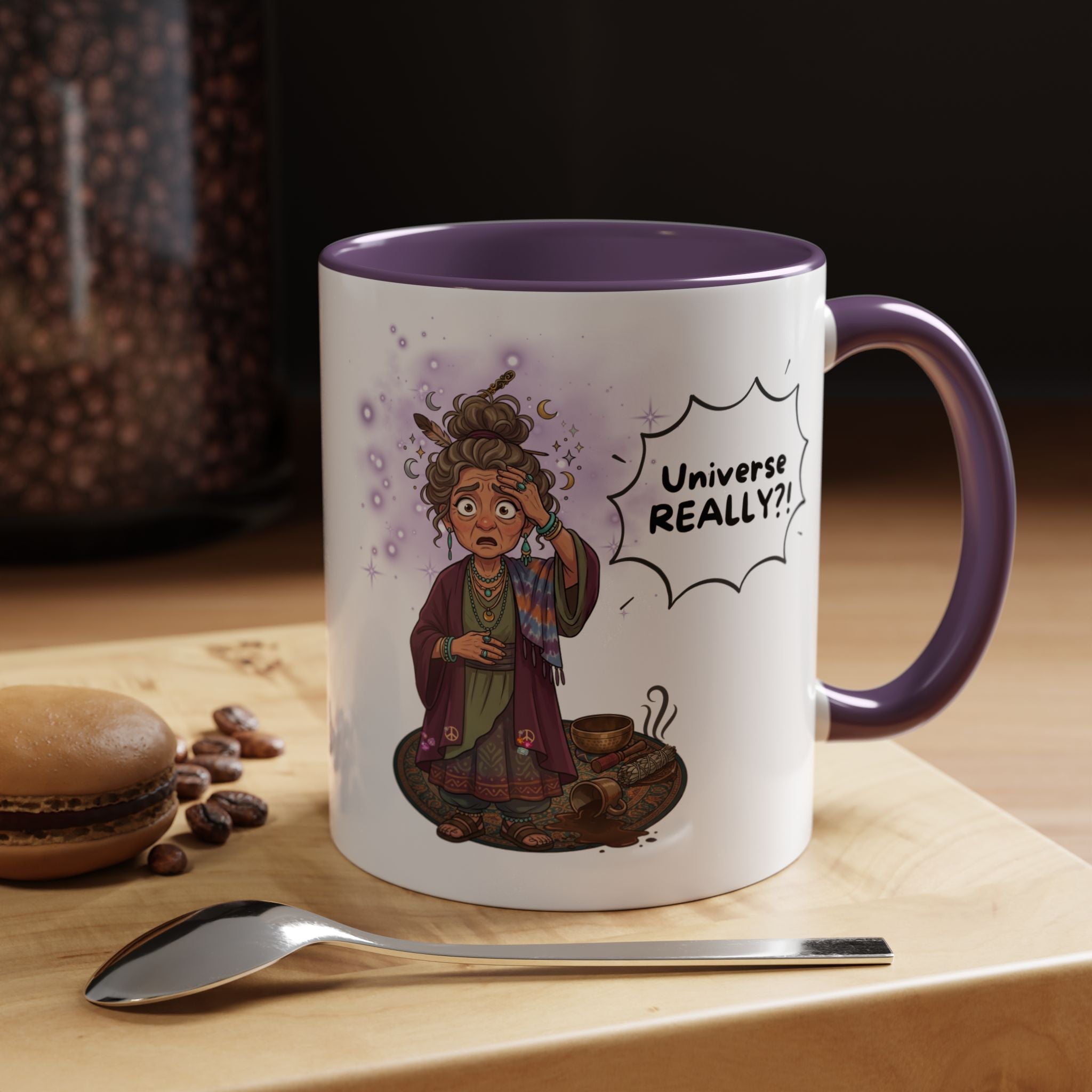 Auntie Aura Galaxy Mug — “Universe REALLY?!” Accent Ceramic Coffee Mug