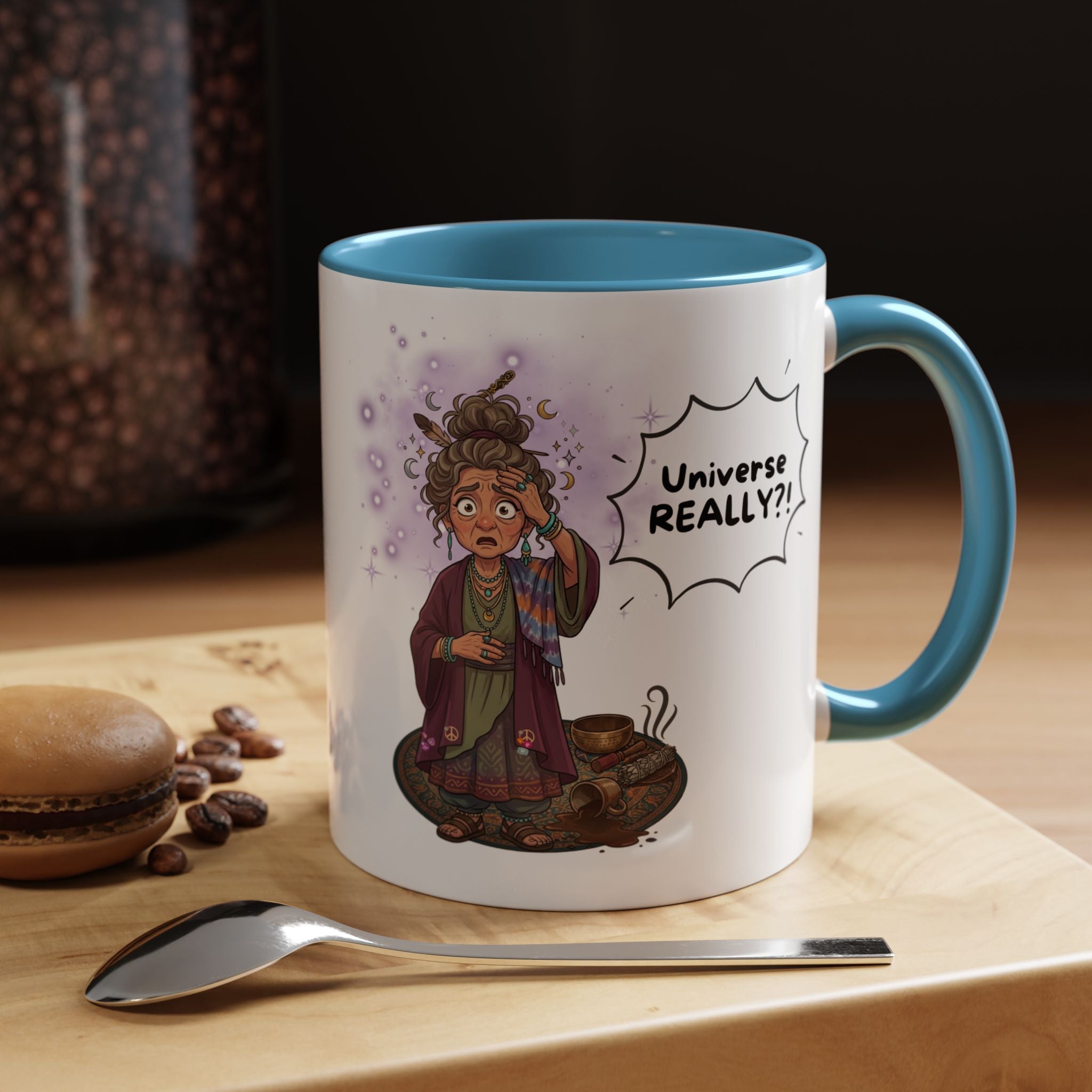 Auntie Aura Galaxy Mug — “Universe REALLY?!” Accent Ceramic Coffee Mug