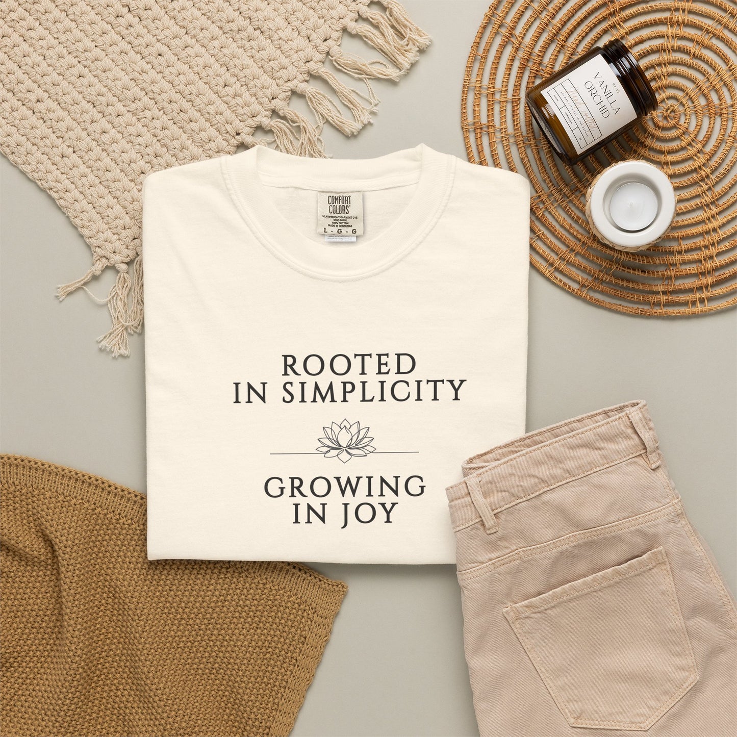 Rooted in Simplicity Growing in Joy Comfort Colors T-Shirt, Mindful Living Inspirational Tee