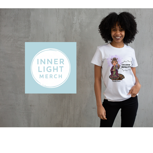 Auntie Aura Tee — “Universe REALLY?!” Mystical Boho Graphic T-Shirt