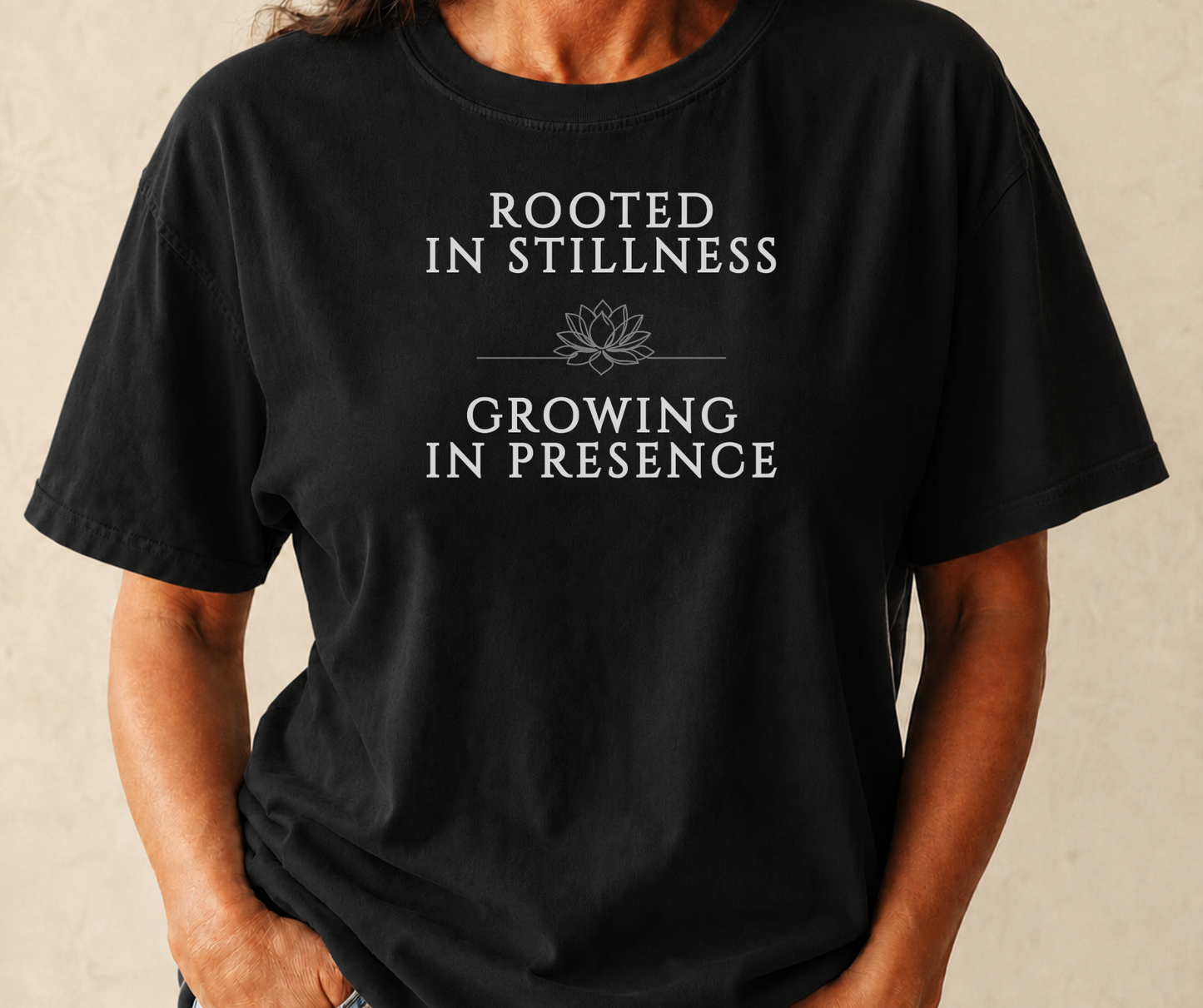 Rooted in Stillness Comfort Colors T-Shirt: Growing in Presence Spiritual Graphic Tee