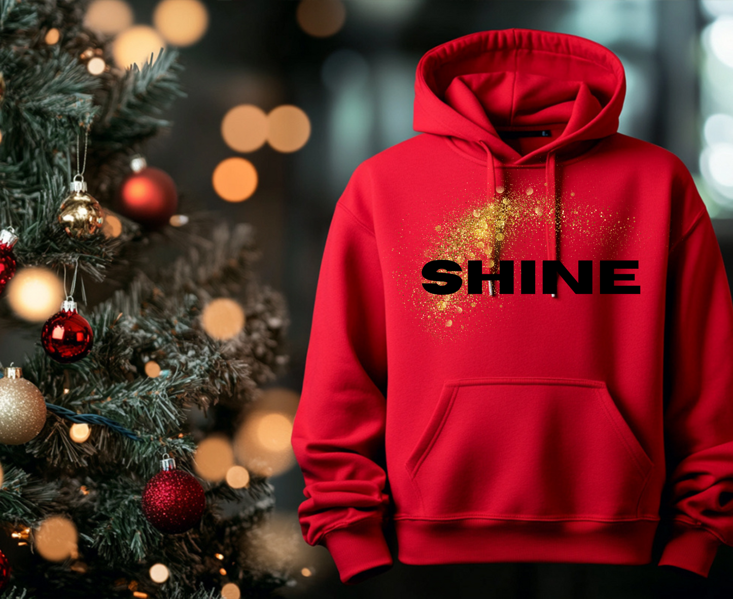 Hoodie — 'SHINE' Gold Glitter Brushstroke Graphic Hoodie