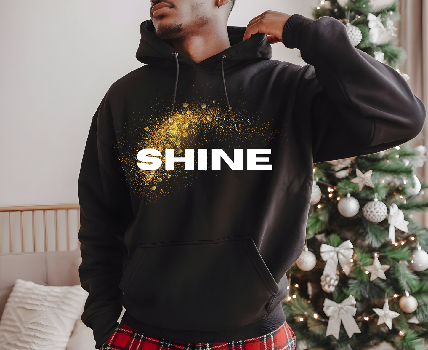 Hoodie — 'SHINE' Gold Glitter Brushstroke Graphic Hoodie