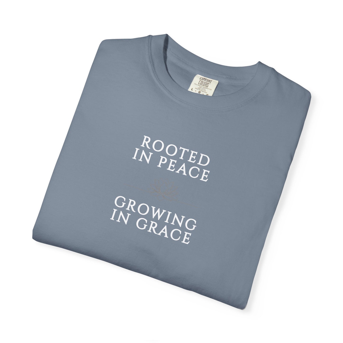 Rooted in Peace Growing in Grace T-shirt | Minimal Lotus Typography