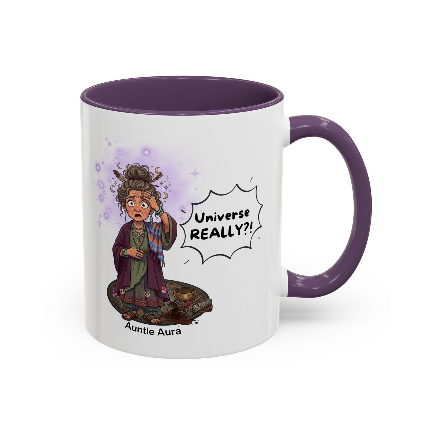 Auntie Aura Galaxy Mug — “Universe REALLY?!” Accent Ceramic Coffee Mug