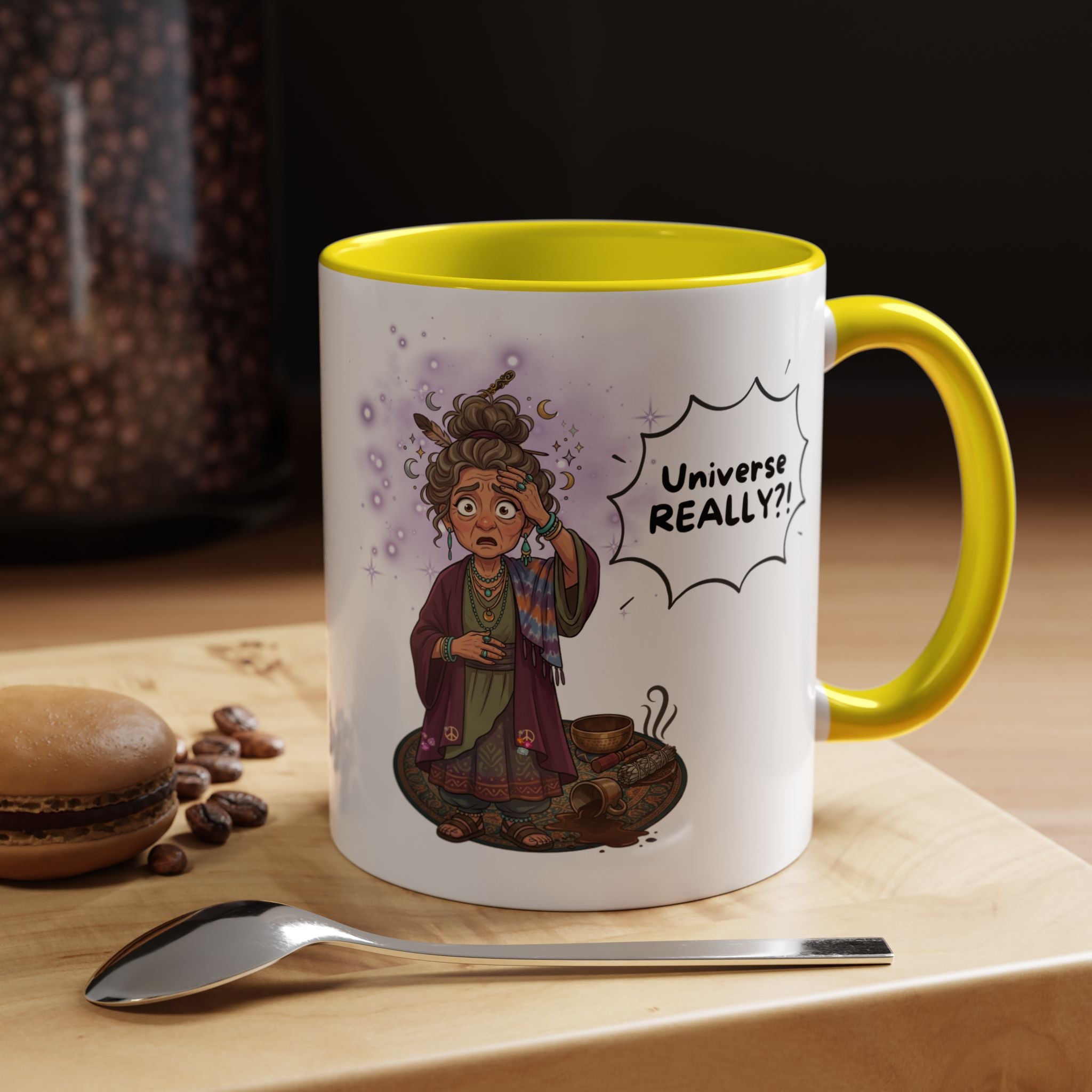 Auntie Aura Galaxy Mug — “Universe REALLY?!” Accent Ceramic Coffee Mug