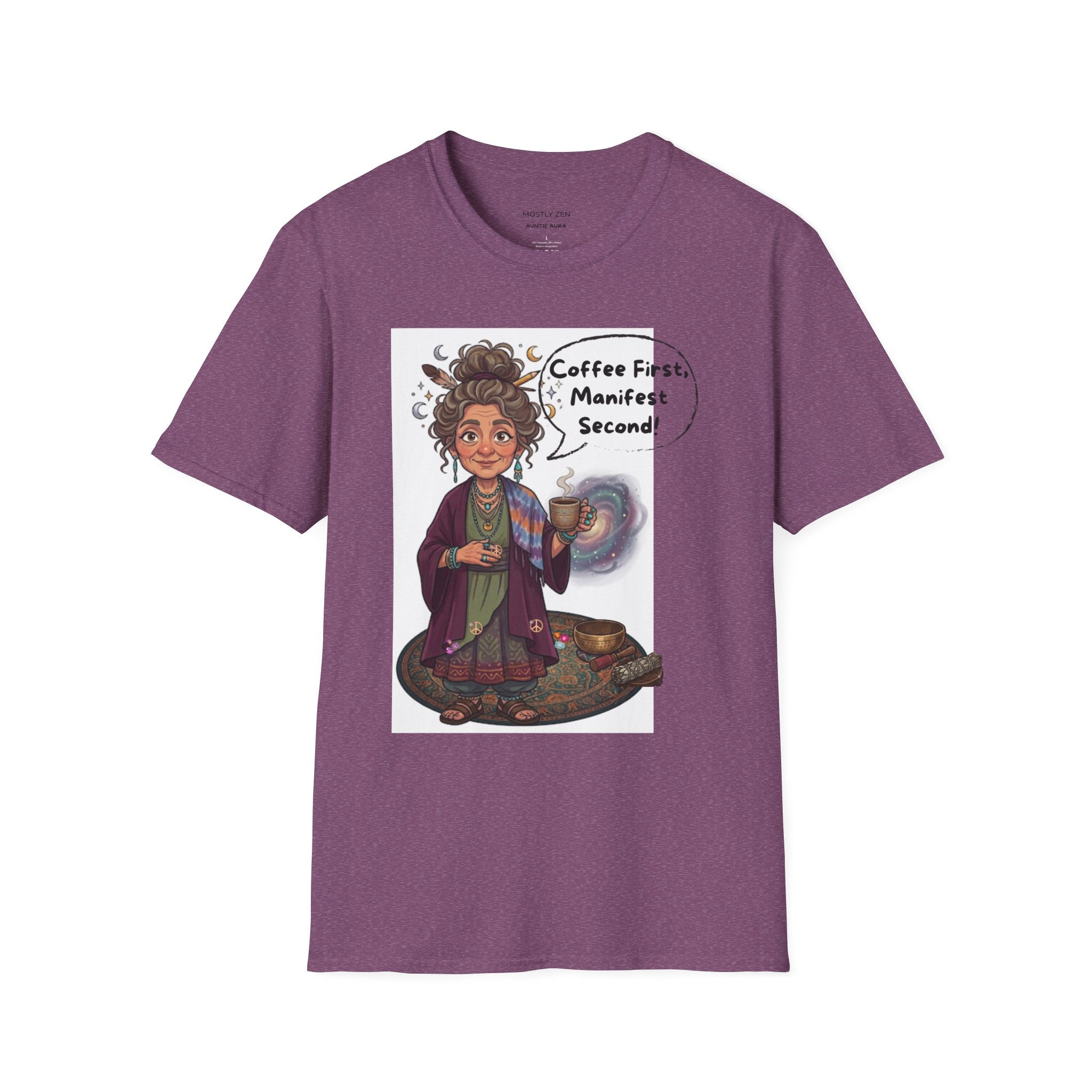 Manifestation Coffee T-Shirt — "Coffee First, Manifest Second!" — Auntie Aura Spiritual Tee