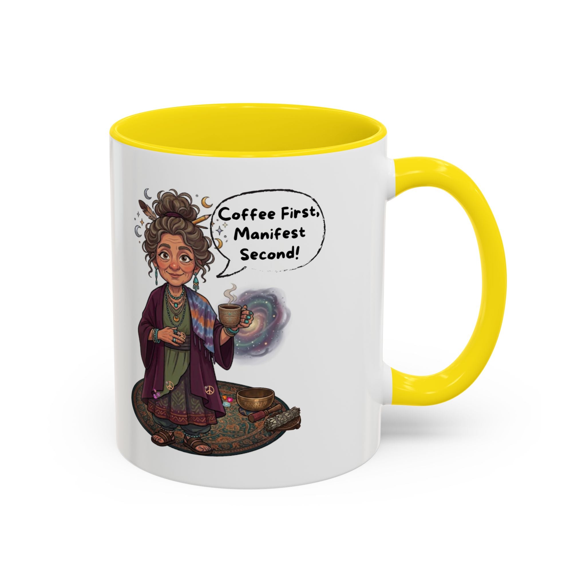 Auntie Aura Coffee Mug — “Coffee First, Manifest Second” Boho Spiritual Gift