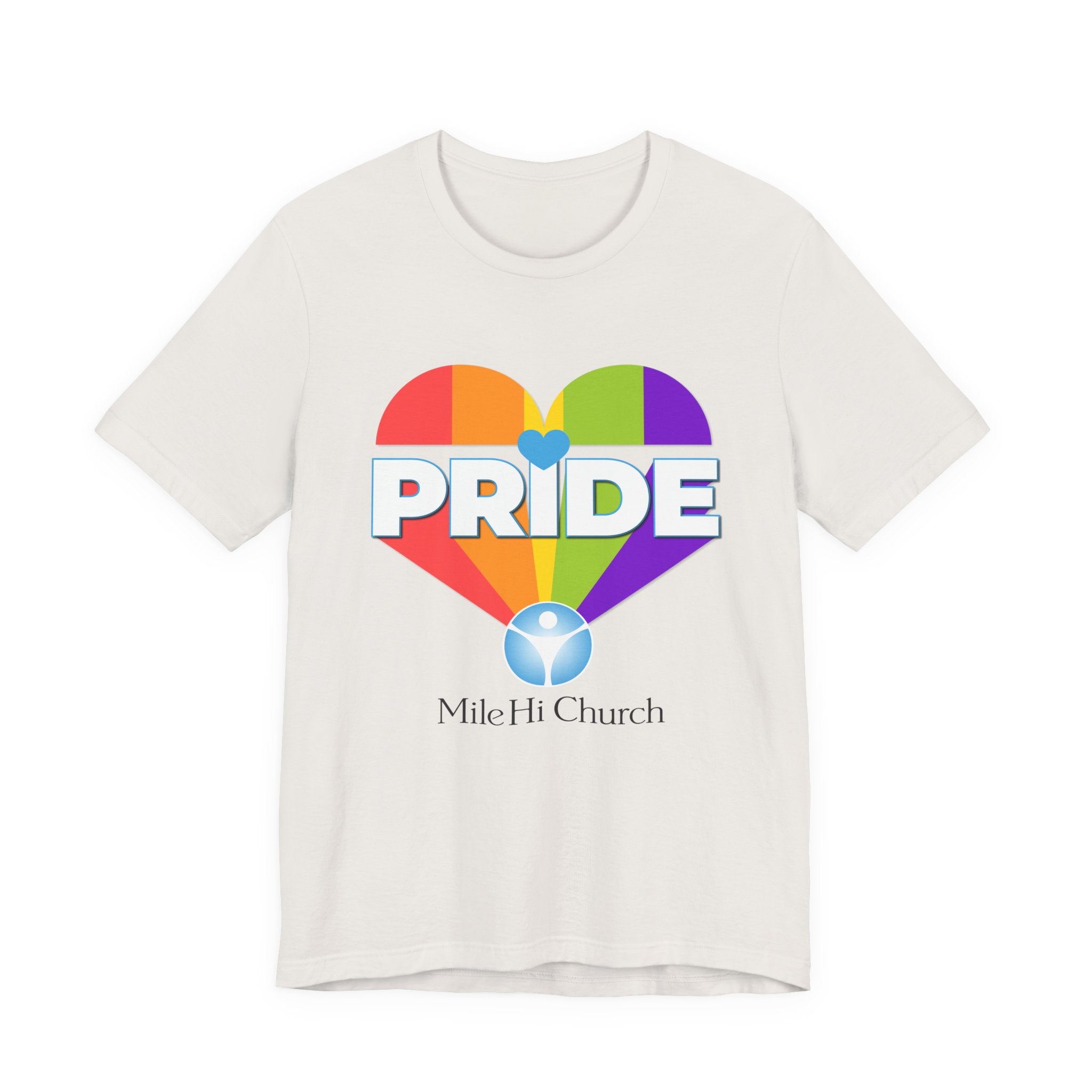 Pride Rainbow Heart Tee | Mile Hi Church logo