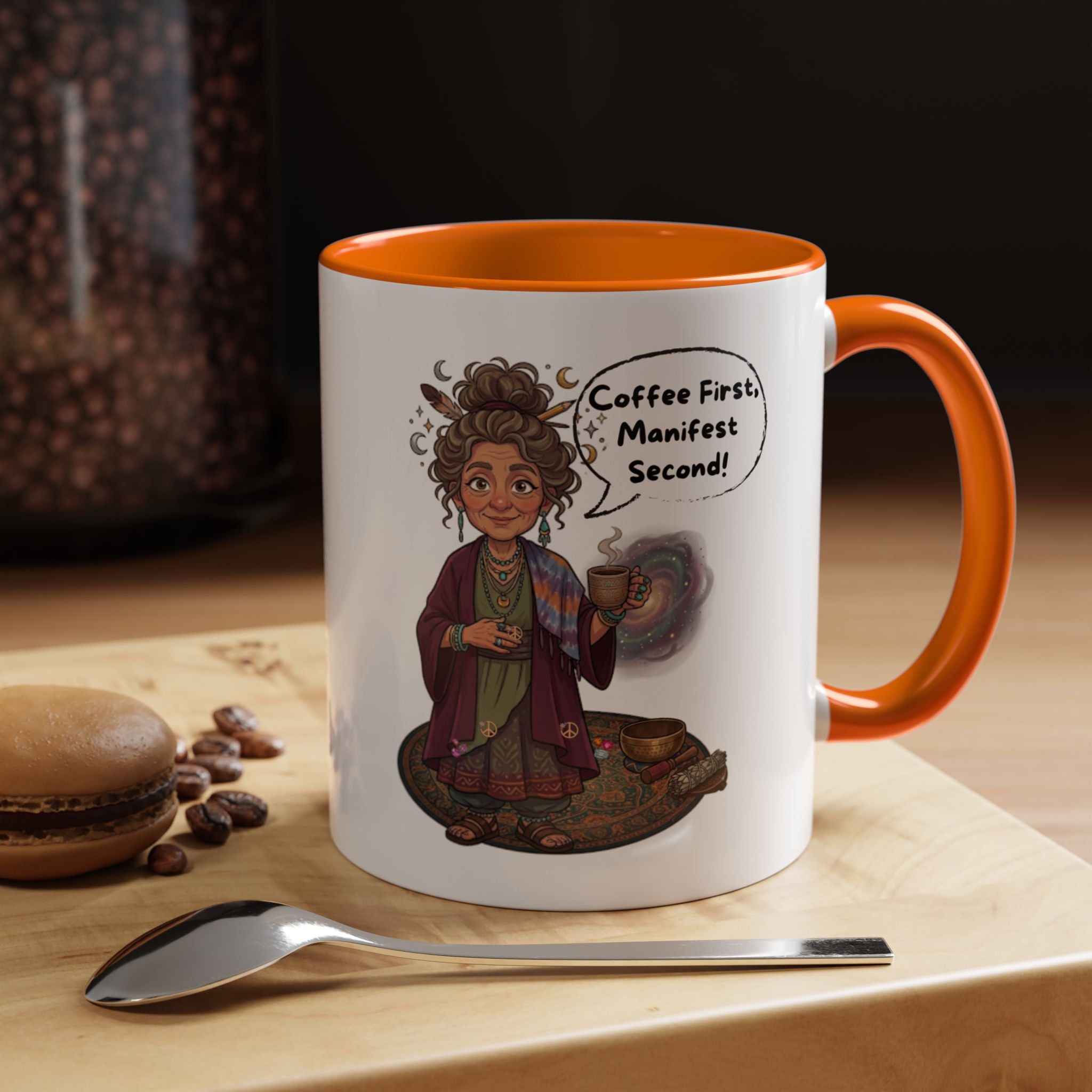 Auntie Aura Coffee Mug — “Coffee First, Manifest Second” Boho Spiritual Gift