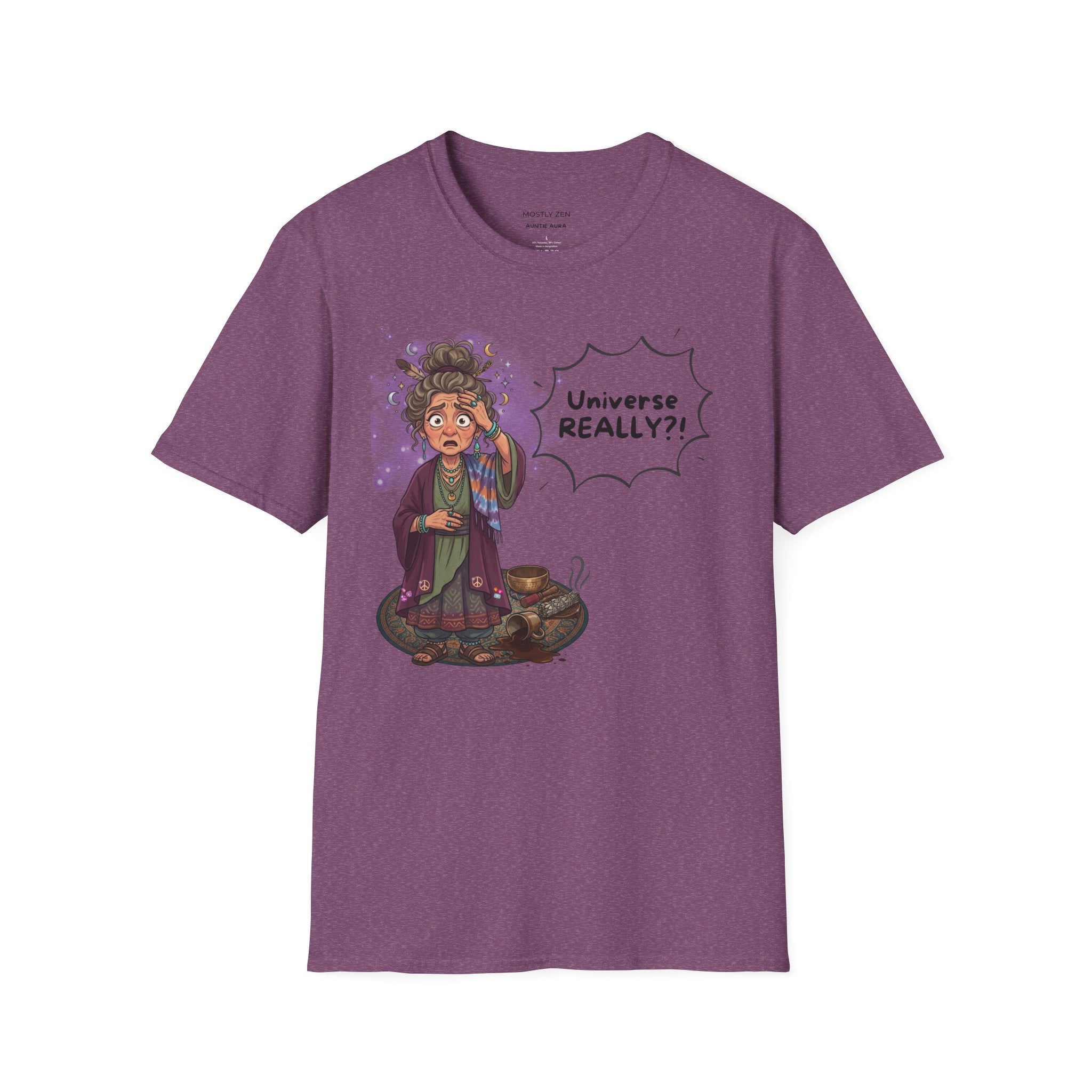 Auntie Aura Tee — “Universe REALLY?!” Mystical Boho Graphic T-Shirt