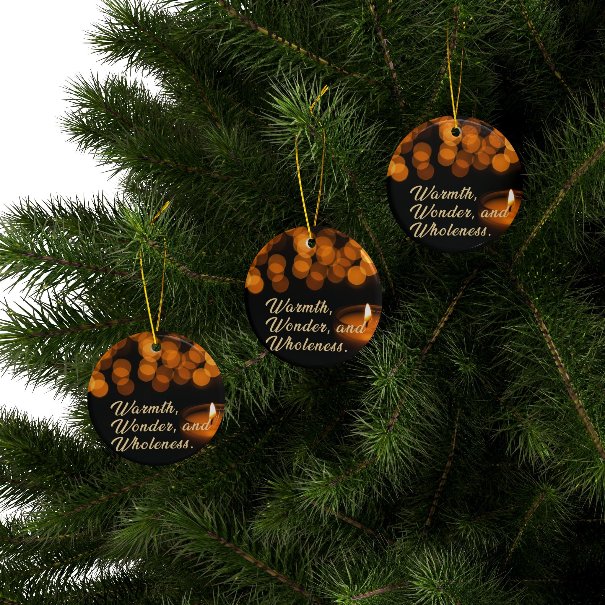 Ceramic Ornaments - Warmth, Wonder, and Wholeness - Holiday Decor, Gift for Couples, Home Decoration, 2-Sided Print