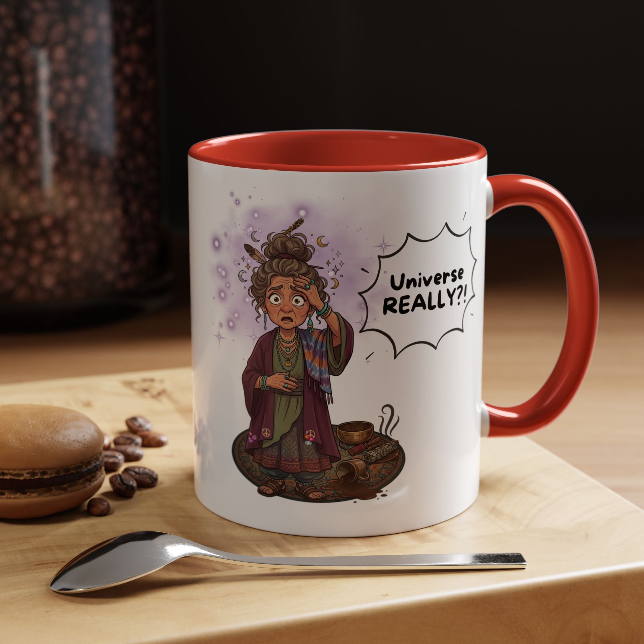 Auntie Aura Galaxy Mug — “Universe REALLY?!” Accent Ceramic Coffee Mug