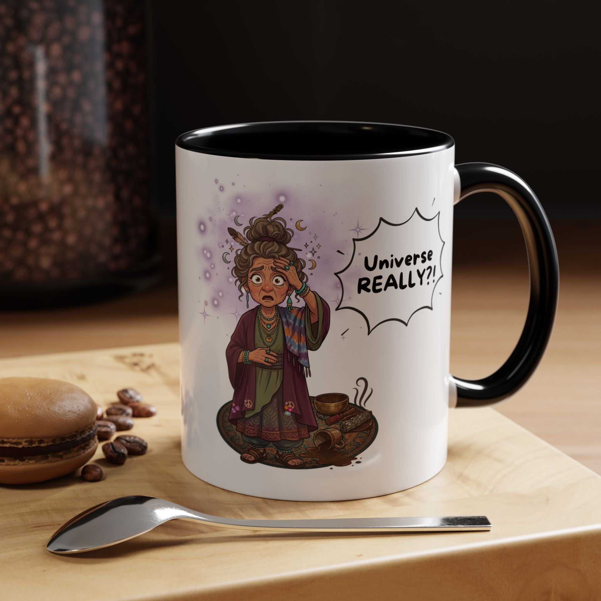 Auntie Aura Galaxy Mug — “Universe REALLY?!” Accent Ceramic Coffee Mug
