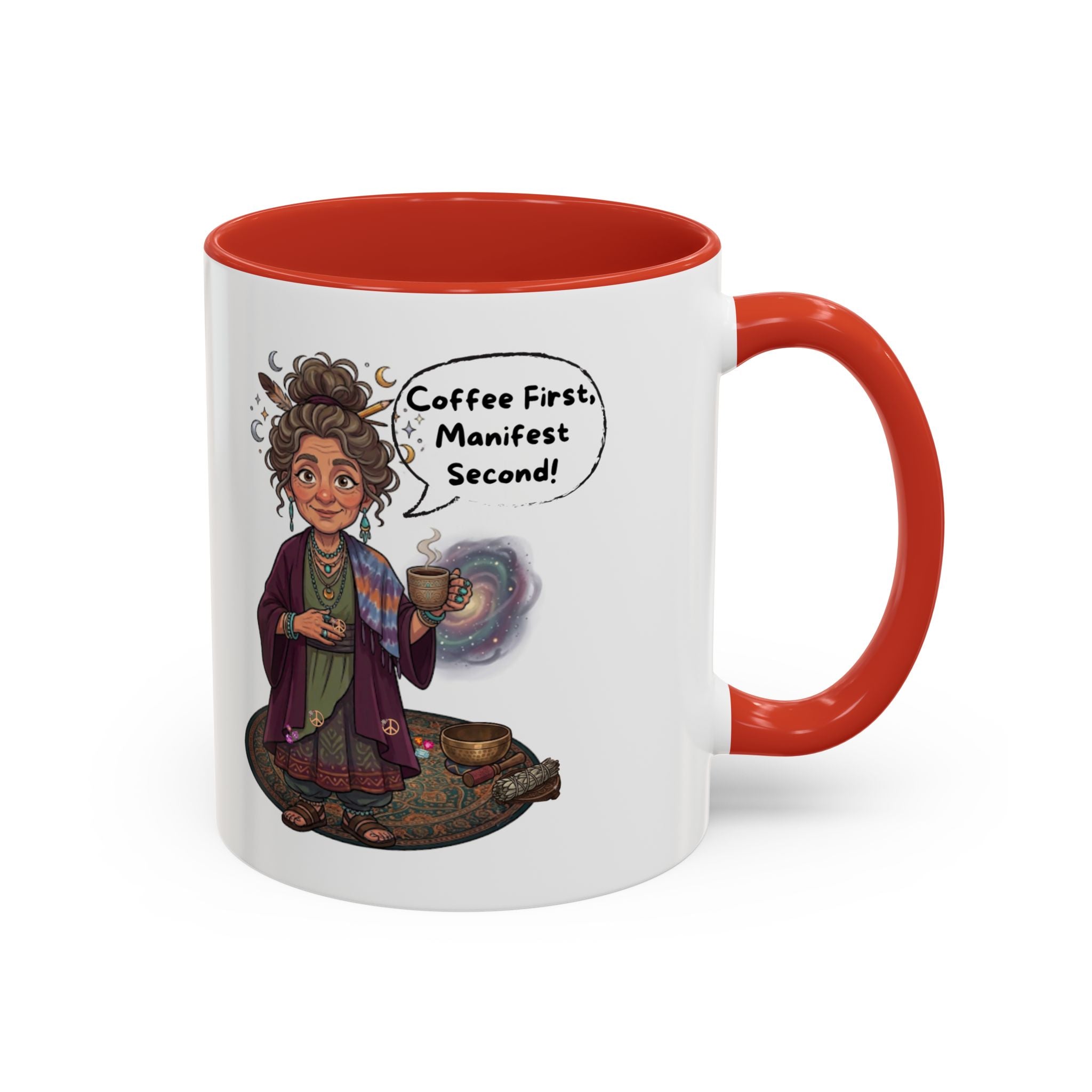 Auntie Aura Coffee Mug — “Coffee First, Manifest Second” Boho Spiritual Gift