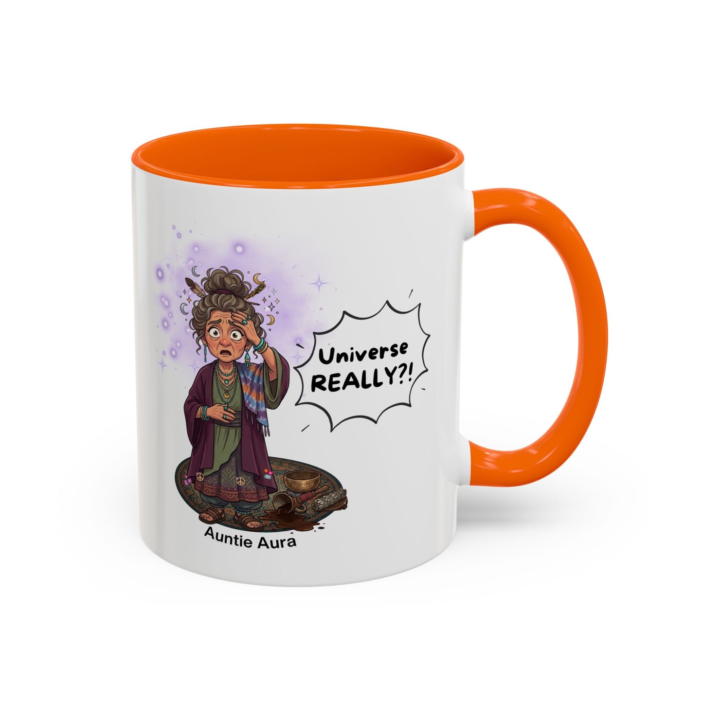 Auntie Aura Galaxy Mug — “Universe REALLY?!” Accent Ceramic Coffee Mug