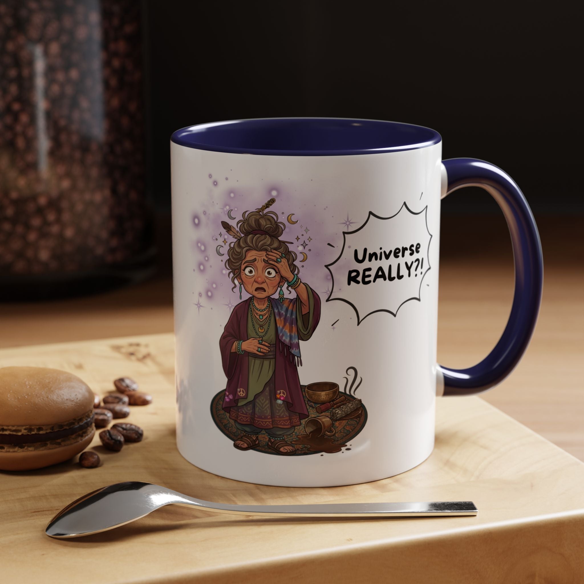 Auntie Aura Galaxy Mug — “Universe REALLY?!” Accent Ceramic Coffee Mug