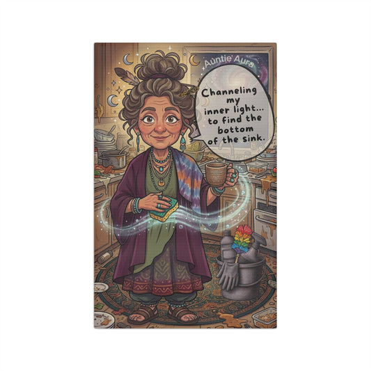Auntie Aura Kitchen Tea Towel — "I Saged the Kitchen, But the Dishes Were Immune"