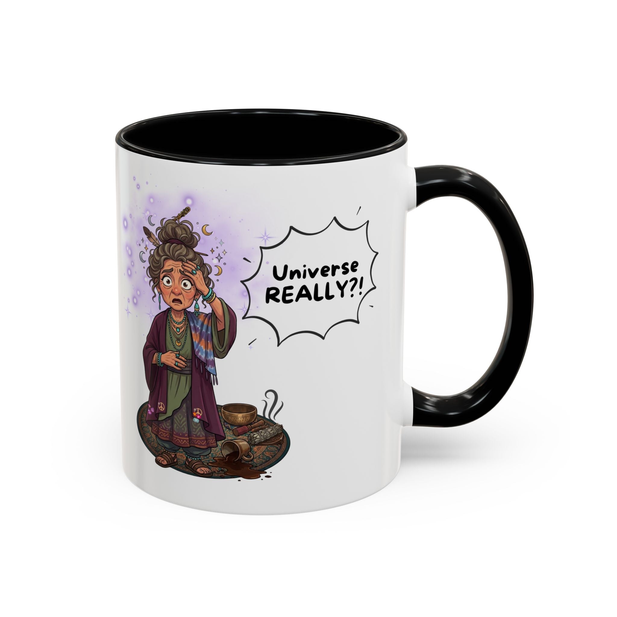Auntie Aura Galaxy Mug — “Universe REALLY?!” Accent Ceramic Coffee Mug