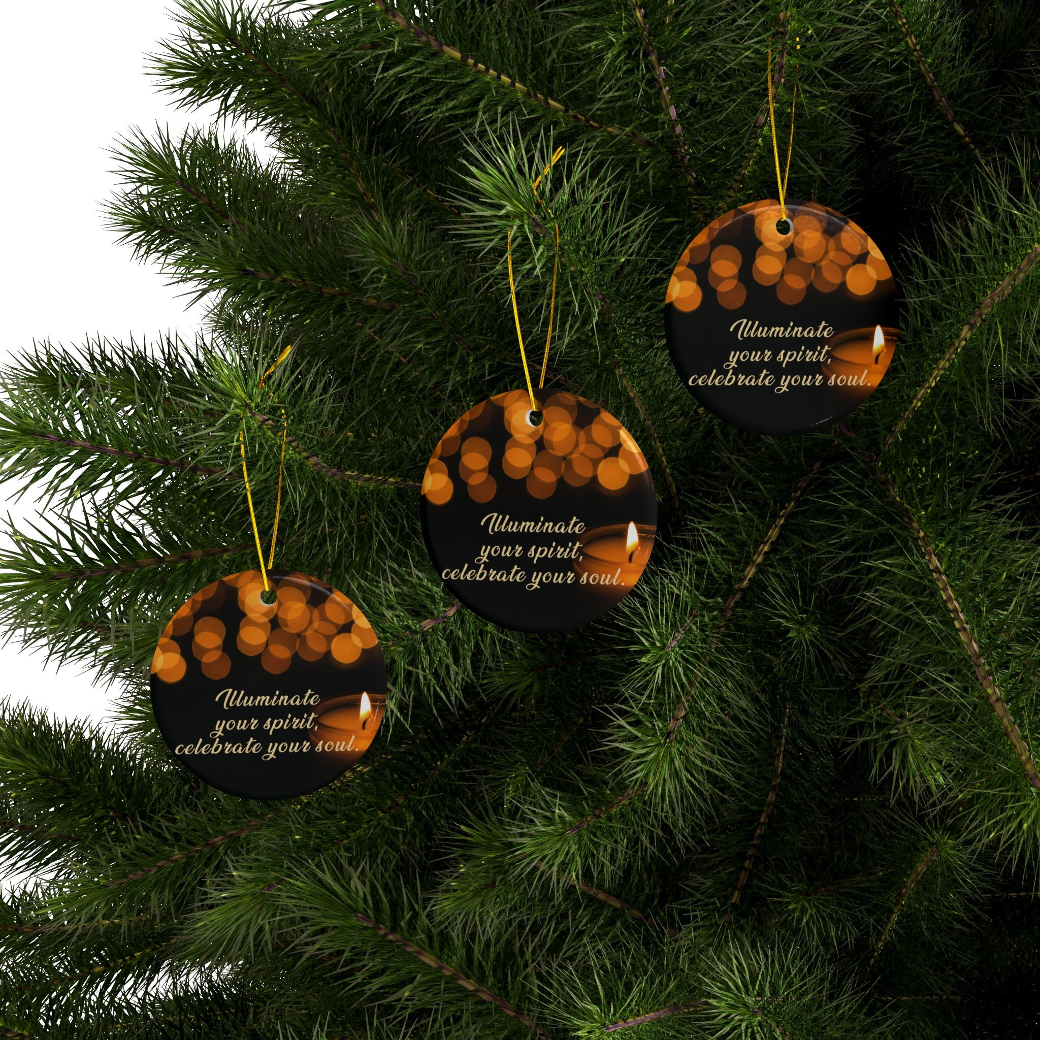 Ceramic Ornaments - Illuminate your spirit, celebrate your soul. - Holiday Decor, Gift for Couples, Home Decoration, 2-Sided Print