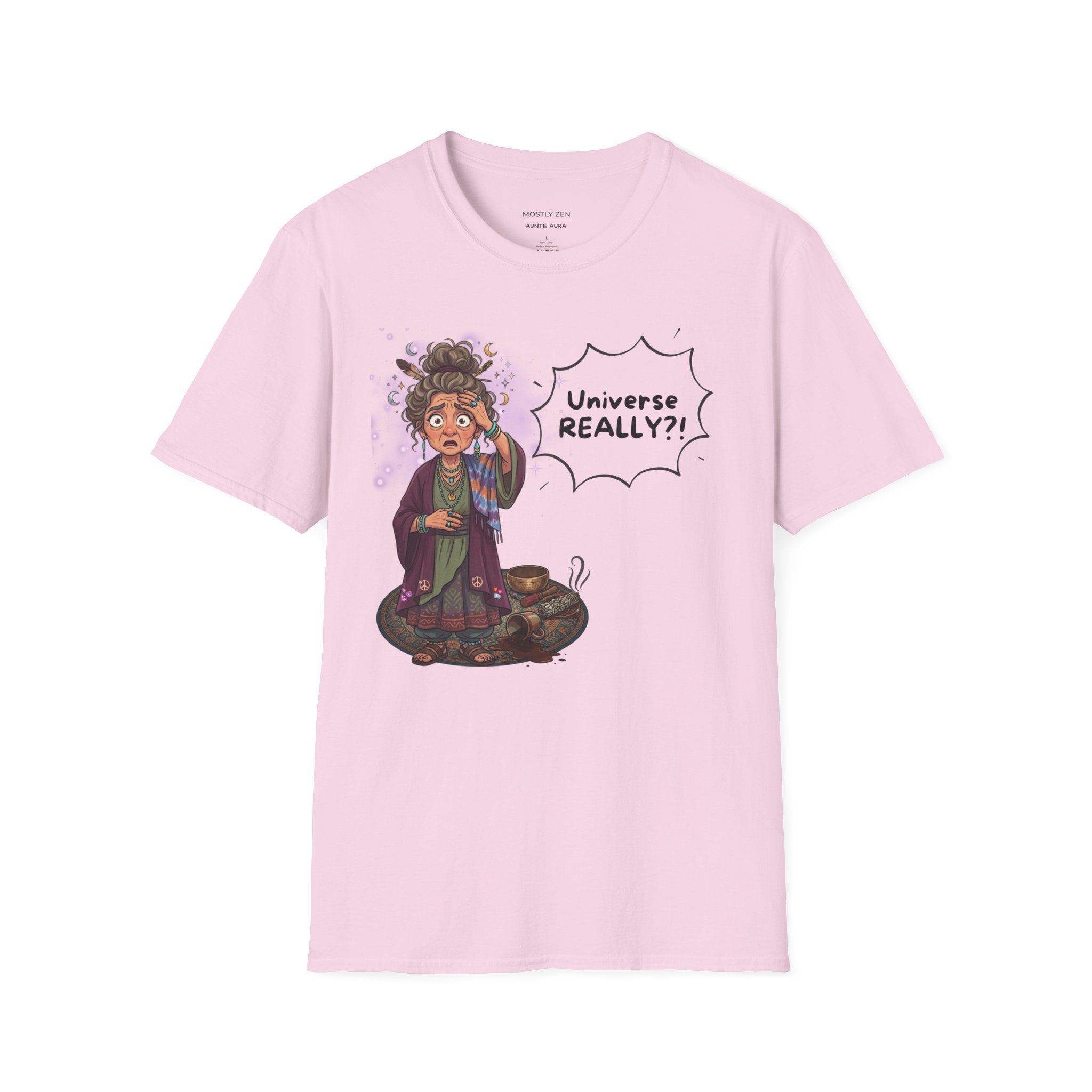 Auntie Aura Tee — “Universe REALLY?!” Mystical Boho Graphic T-Shirt